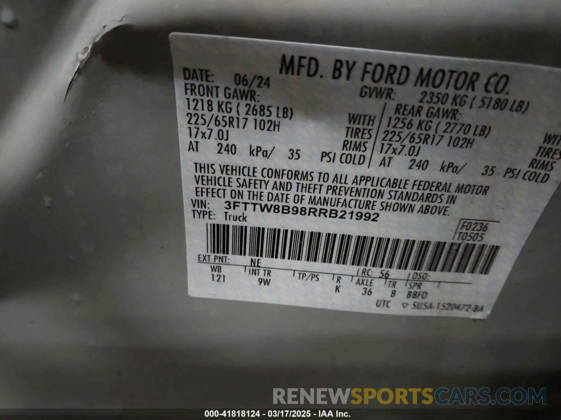 9 Photograph of a damaged car 3FTTW8B98RRB21992 FORD MAVERICK 2024