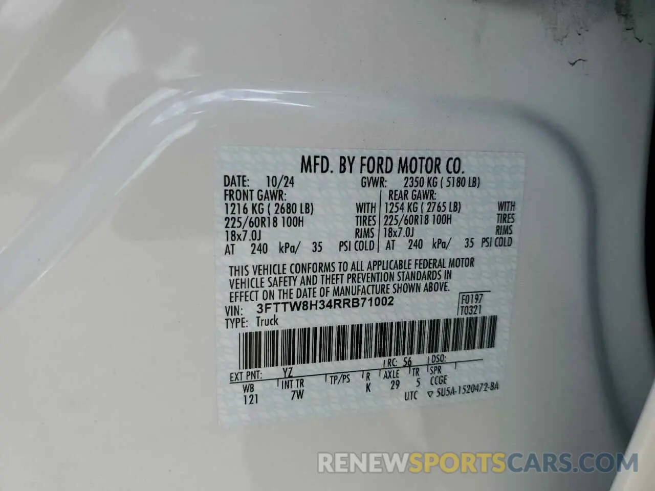 12 Photograph of a damaged car 3FTTW8H34RRB71002 FORD MAVERICK 2024