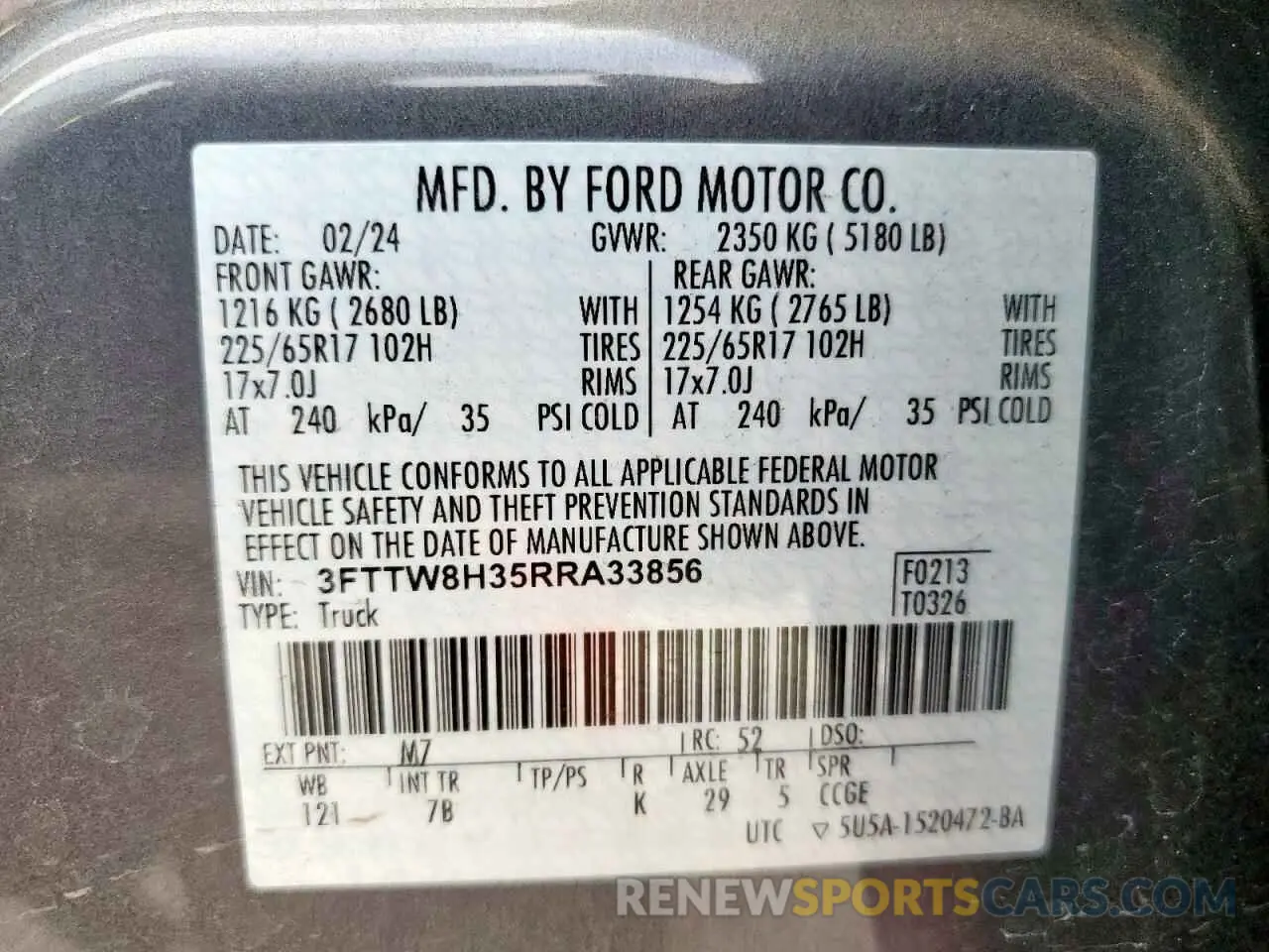 13 Photograph of a damaged car 3FTTW8H35RRA33856 FORD MAVERICK 2024