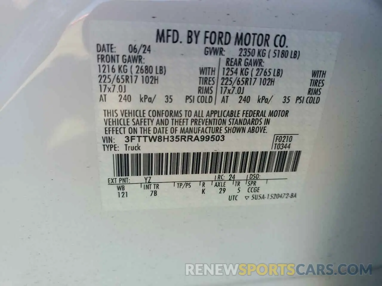 12 Photograph of a damaged car 3FTTW8H35RRA99503 FORD MAVERICK 2024