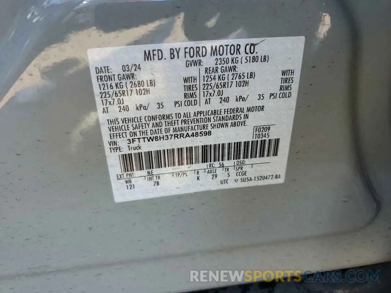 12 Photograph of a damaged car 3FTTW8H37RRA48598 FORD MAVERICK 2024