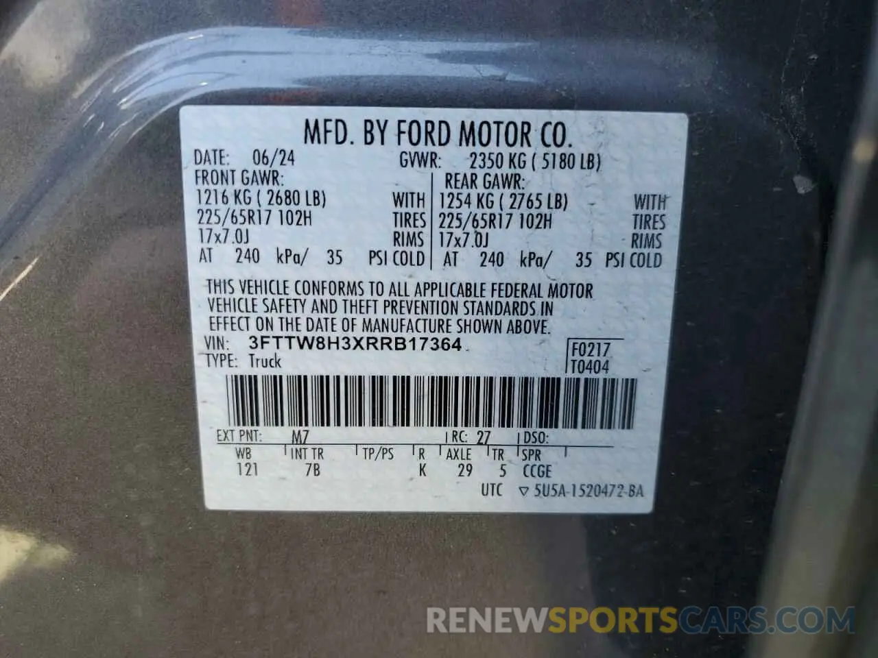 12 Photograph of a damaged car 3FTTW8H3XRRB17364 FORD MAVERICK 2024