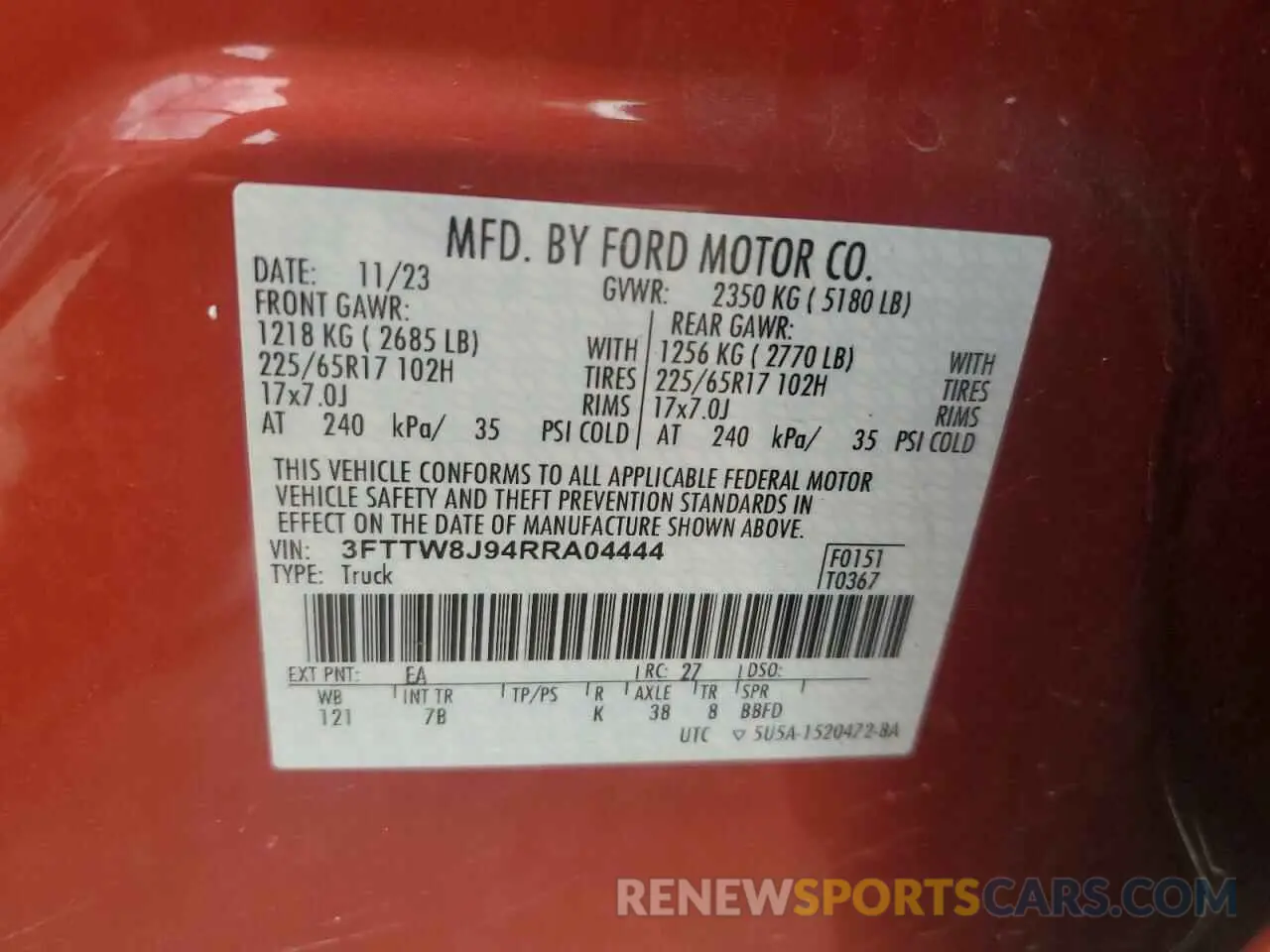 12 Photograph of a damaged car 3FTTW8J94RRA04444 FORD MAVERICK 2024