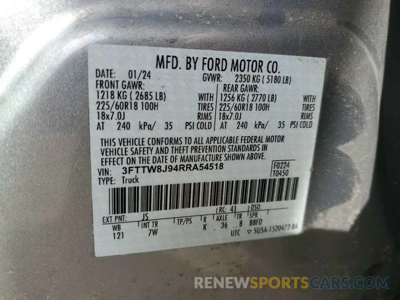 12 Photograph of a damaged car 3FTTW8J94RRA54518 FORD MAVERICK 2024