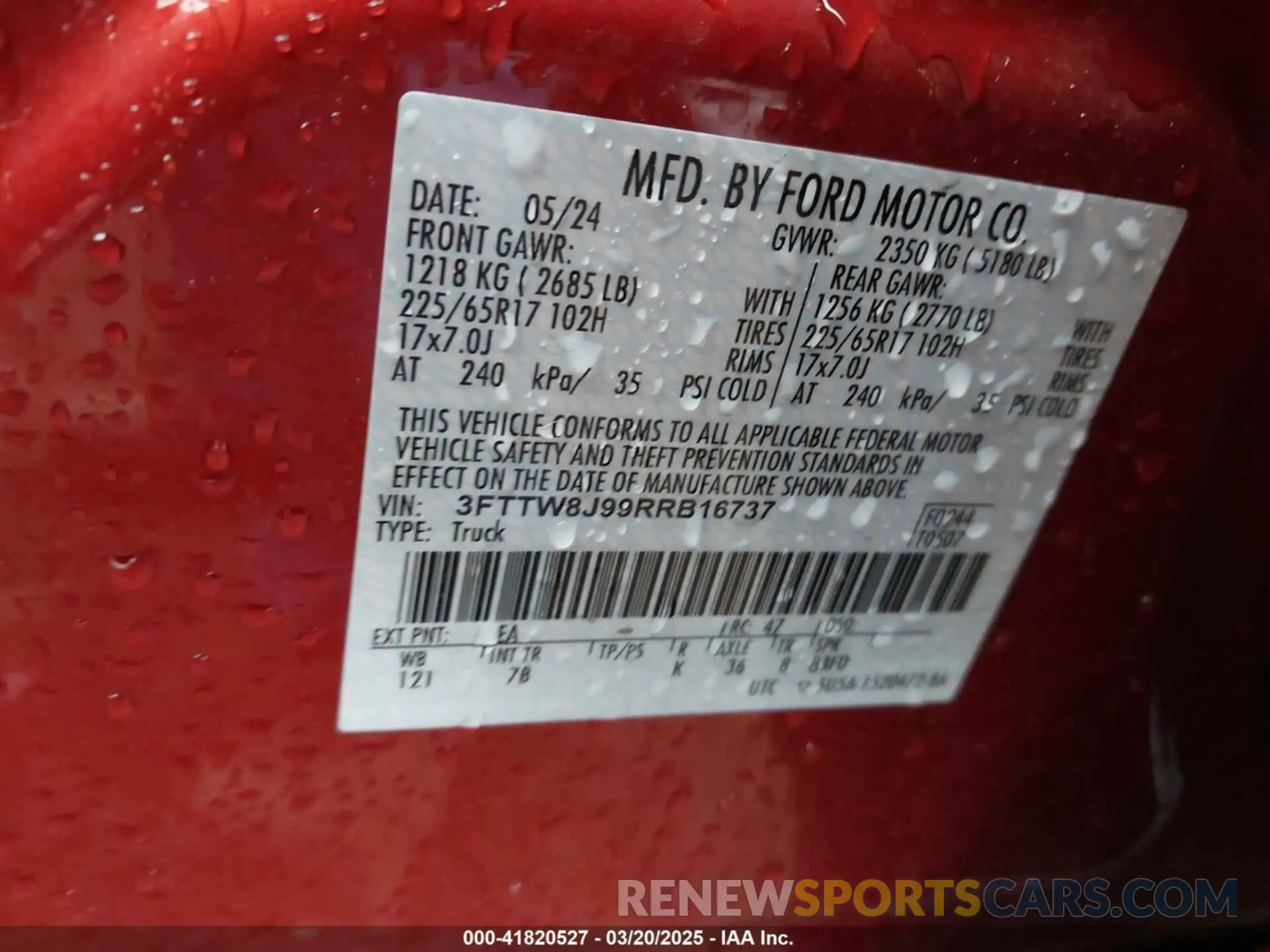9 Photograph of a damaged car 3FTTW8J99RRB16737 FORD MAVERICK 2024