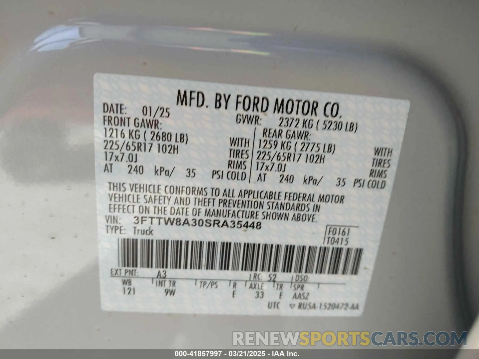 9 Photograph of a damaged car 3FTTW8A30SRA35448 FORD MAVERICK 2025