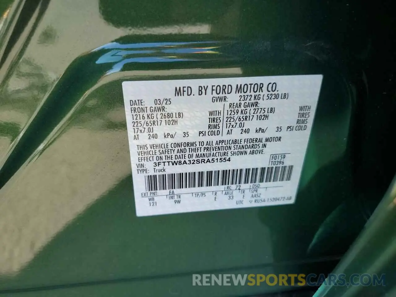 12 Photograph of a damaged car 3FTTW8A32SRA51554 FORD MAVERICK 2025