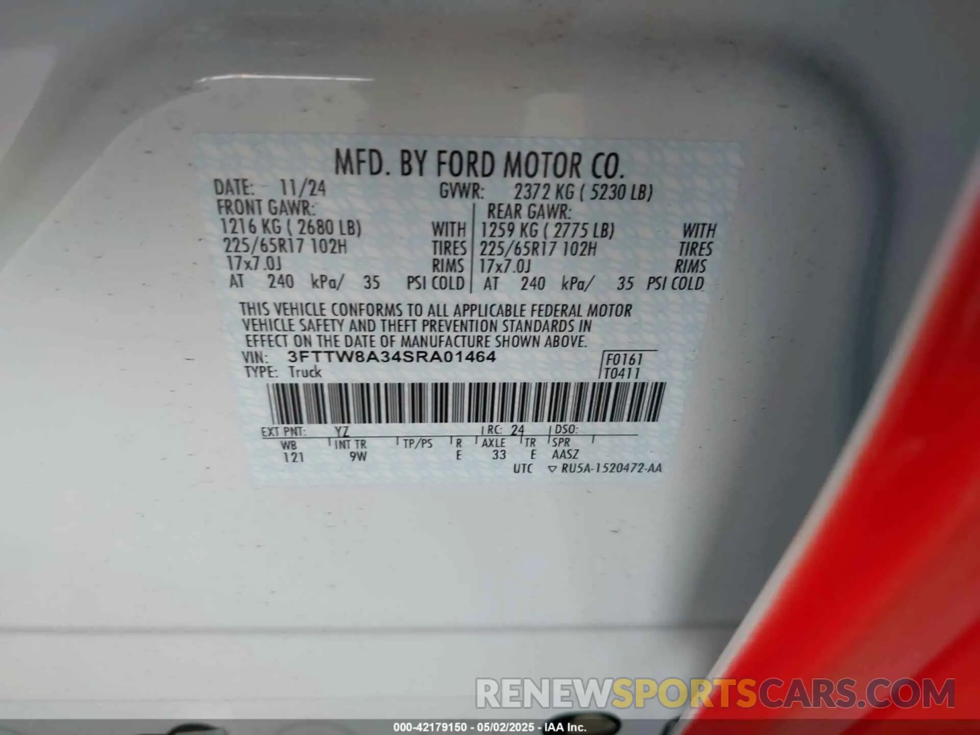 9 Photograph of a damaged car 3FTTW8A34SRA01464 FORD MAVERICK 2025