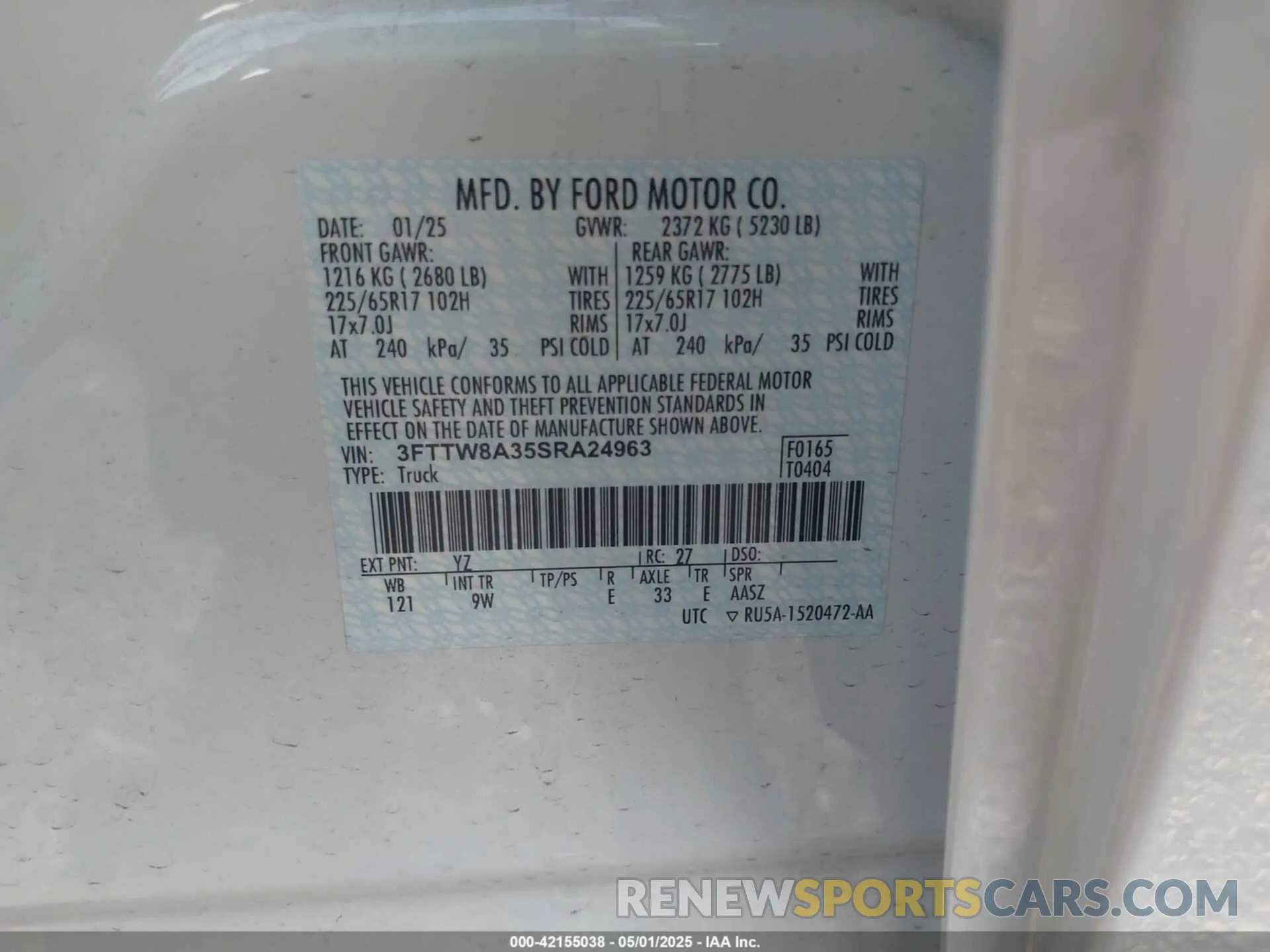 9 Photograph of a damaged car 3FTTW8A35SRA24963 FORD MAVERICK 2025