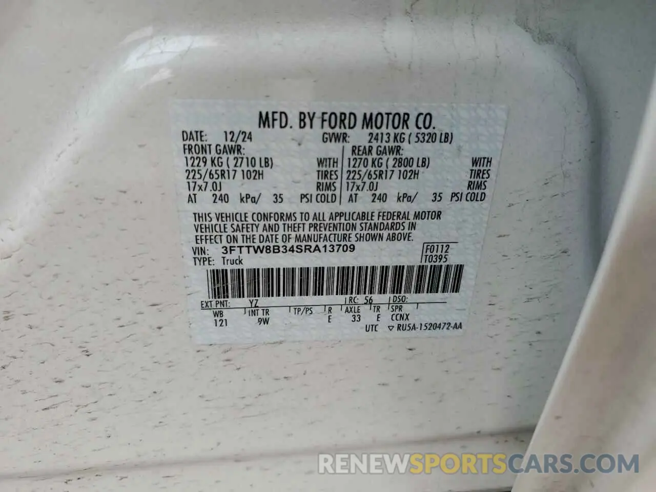 13 Photograph of a damaged car 3FTTW8B34SRA13709 FORD MAVERICK 2025