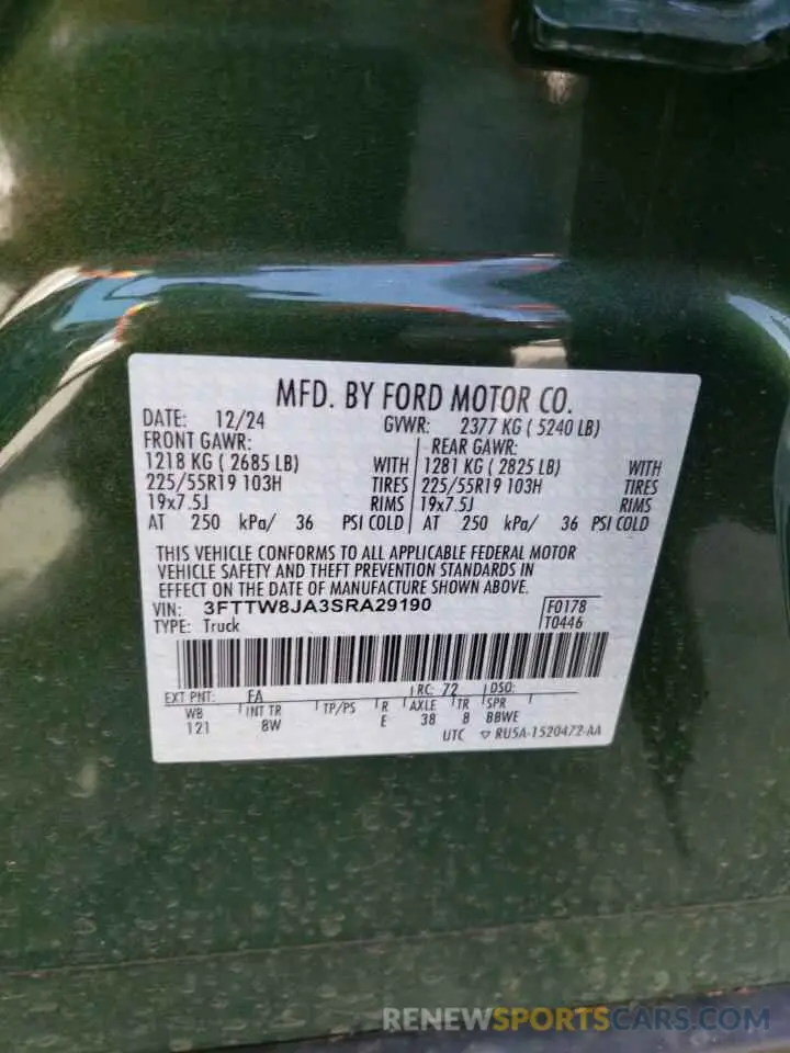 12 Photograph of a damaged car 3FTTW8JA3SRA29190 FORD MAVERICK 2025