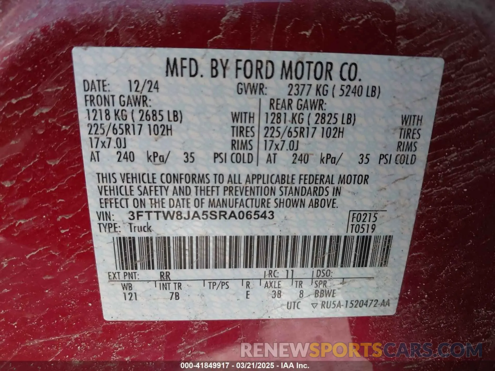 9 Photograph of a damaged car 3FTTW8JA5SRA06543 FORD MAVERICK 2025