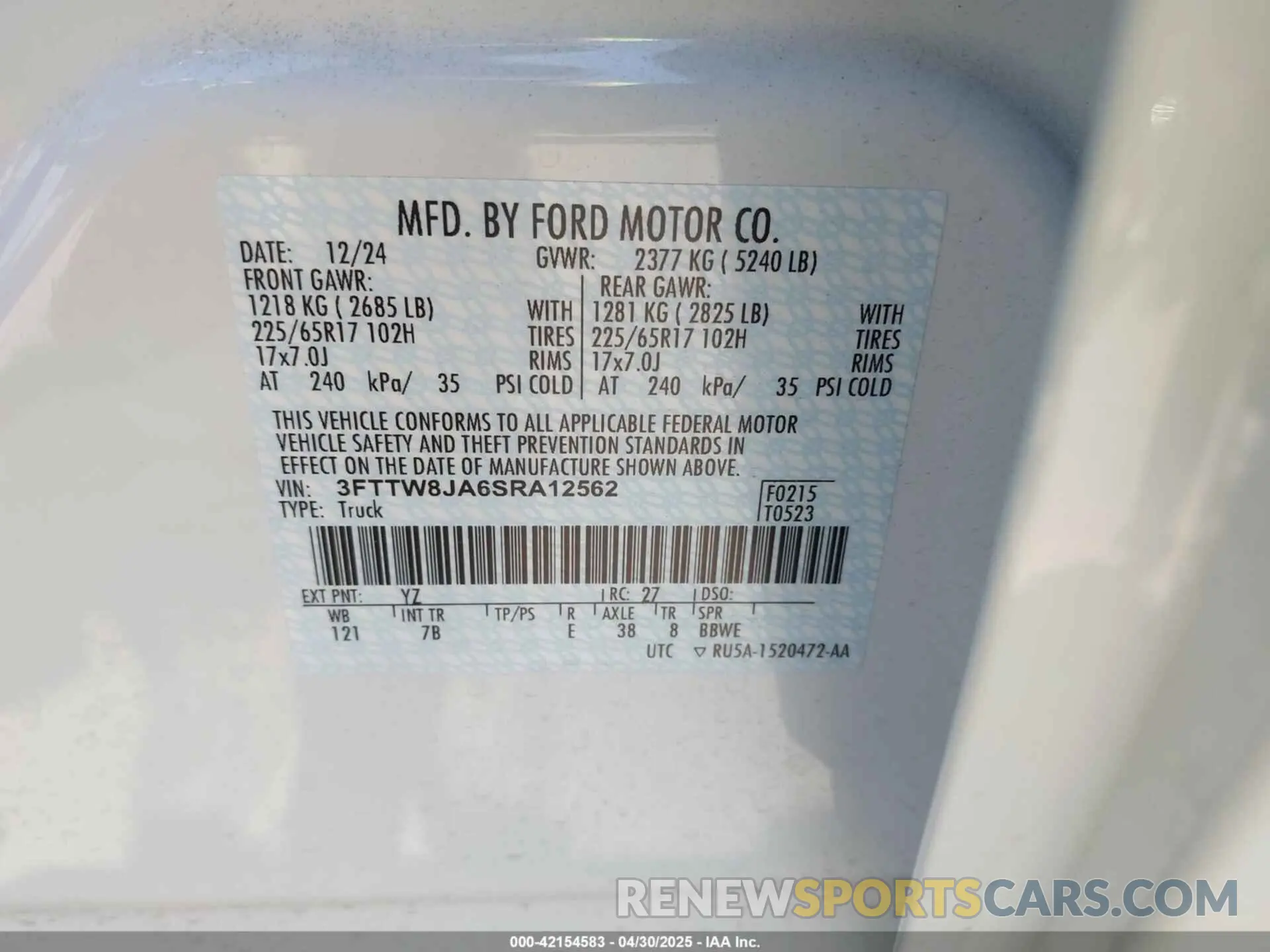9 Photograph of a damaged car 3FTTW8JA6SRA12562 FORD MAVERICK 2025