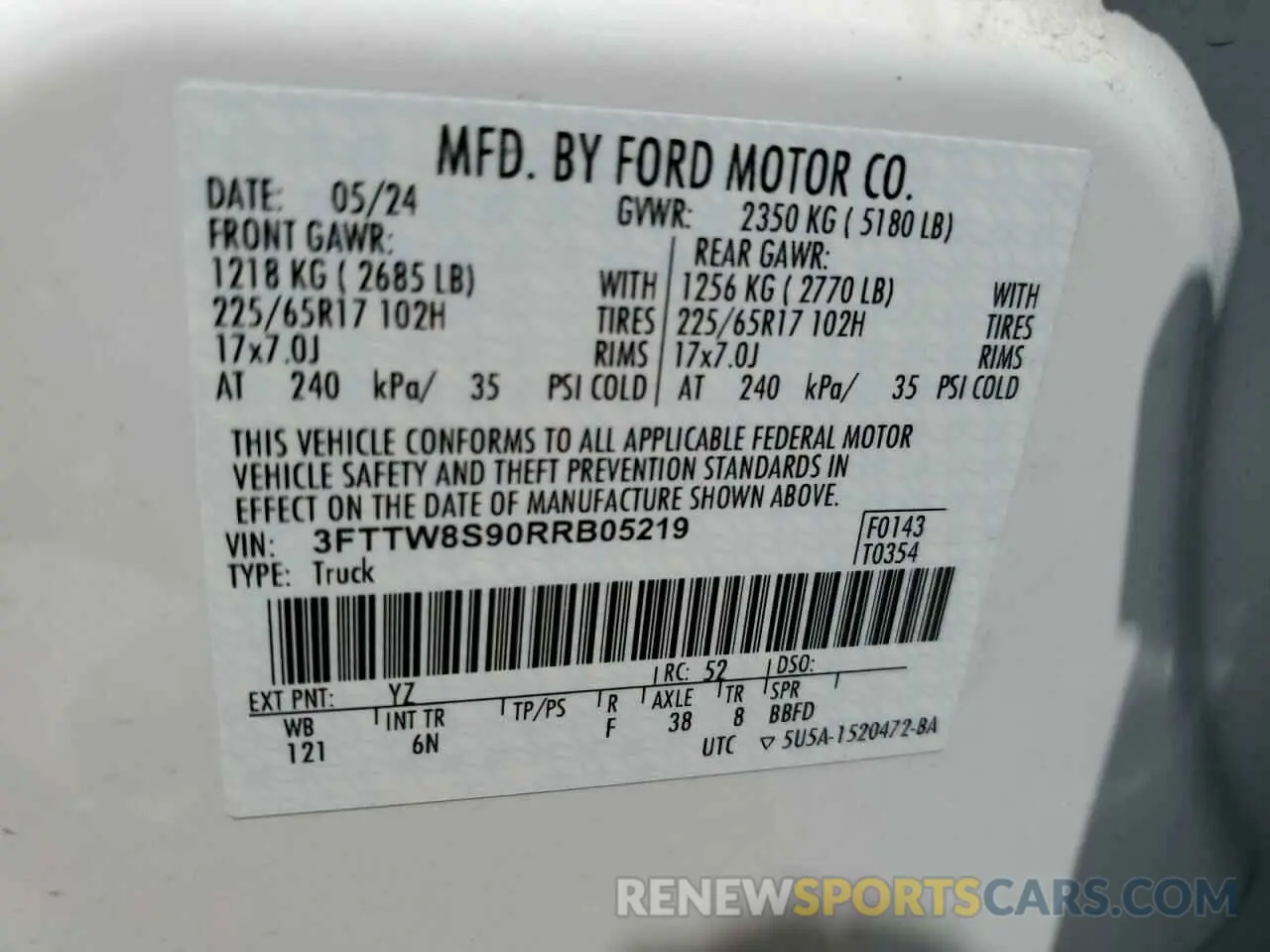 12 Photograph of a damaged car 3FTTW8S90RRB05219 FORD MAVERICK L 2024