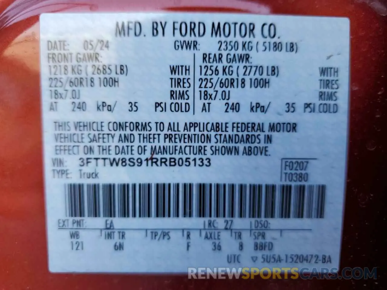 12 Photograph of a damaged car 3FTTW8S91RRB05133 FORD MAVERICK L 2024