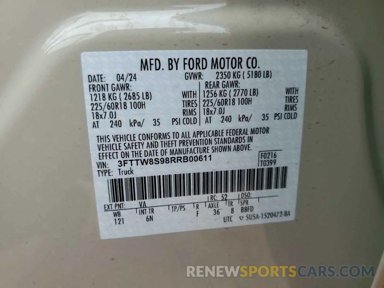 13 Photograph of a damaged car 3FTTW8S98RRB00611 FORD MAVERICK L 2024