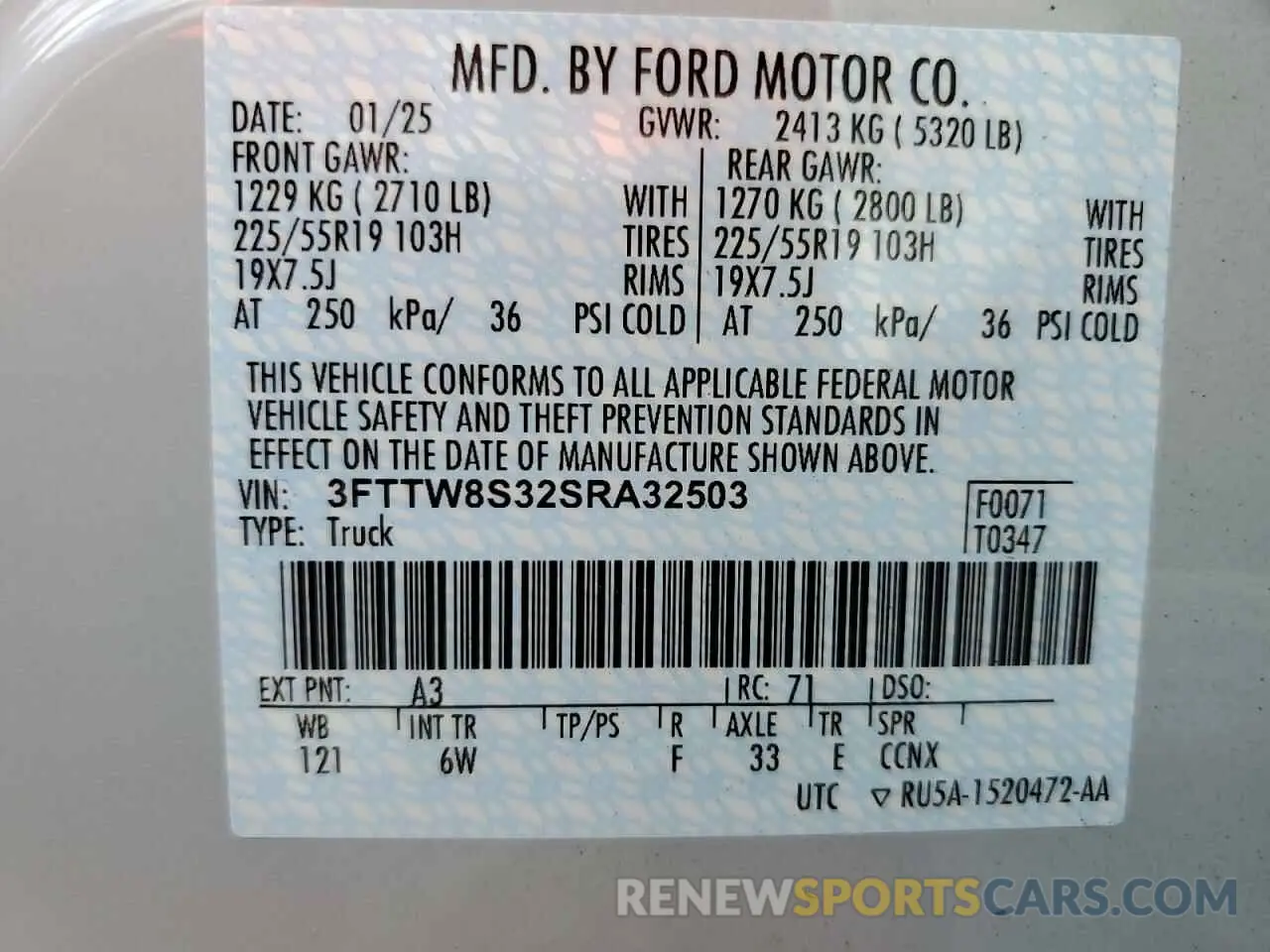 12 Photograph of a damaged car 3FTTW8S32SRA32503 FORD MAVERICK L 2025