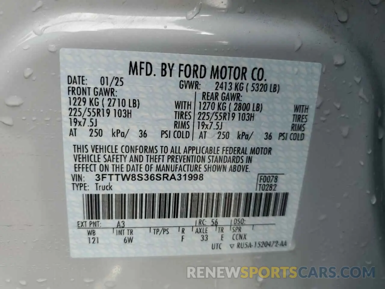 14 Photograph of a damaged car 3FTTW8S36SRA31998 FORD MAVERICK L 2025