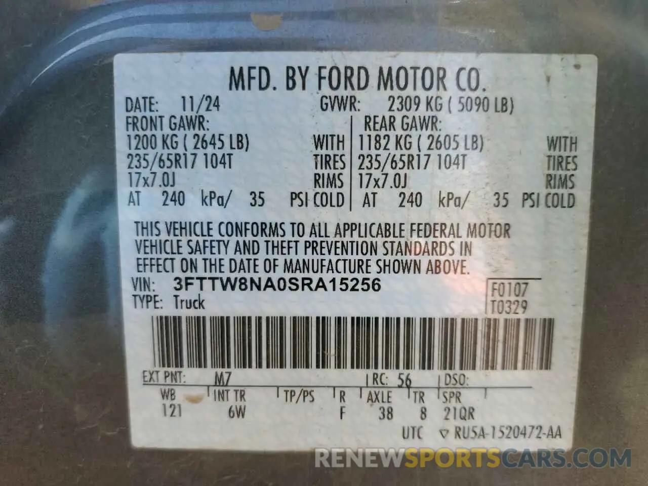 12 Photograph of a damaged car 3FTTW8NA0SRA15256 FORD MAVERICK T 2025