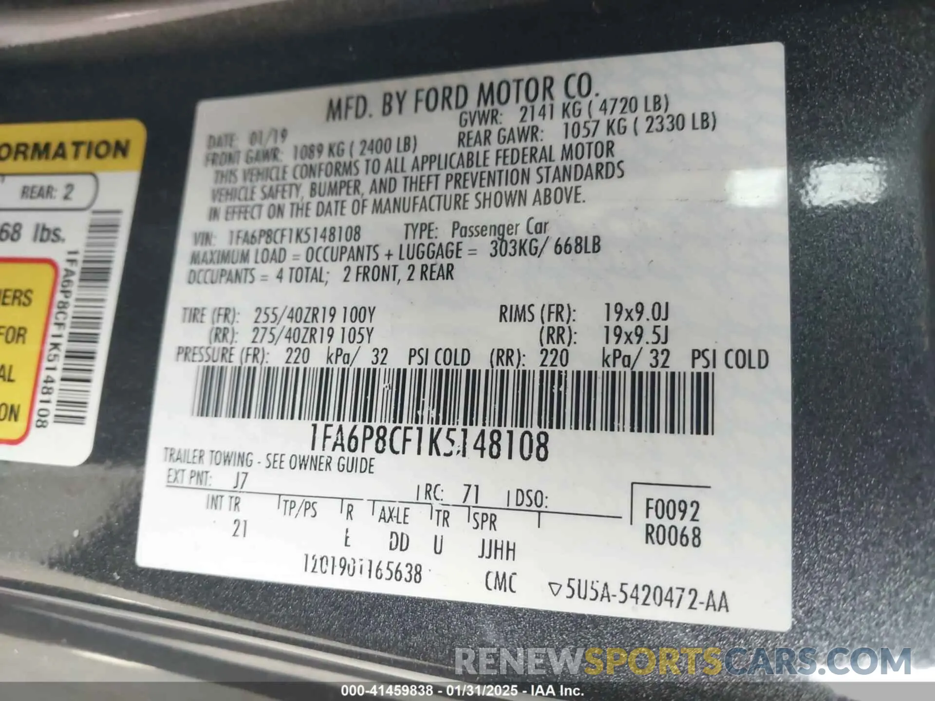 9 Photograph of a damaged car 1FA6P8CF1K5148108 FORD MUSTANG 2019