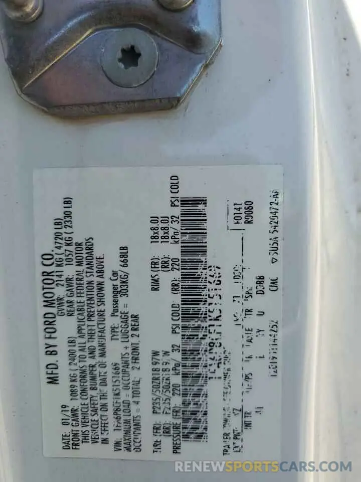 12 Photograph of a damaged car 1FA6P8CF1K5151669 FORD MUSTANG 2019
