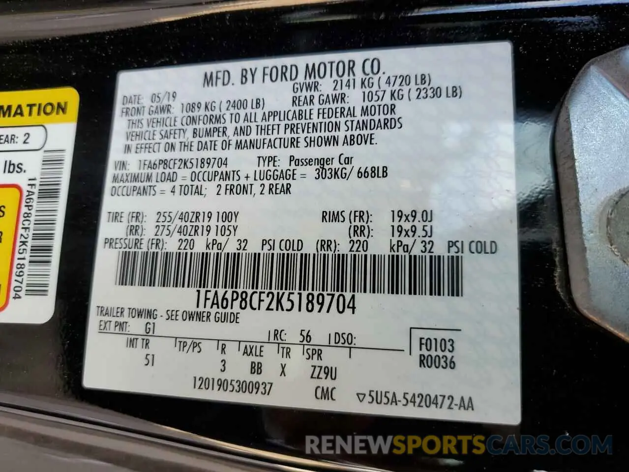 13 Photograph of a damaged car 1FA6P8CF2K5189704 FORD MUSTANG 2019