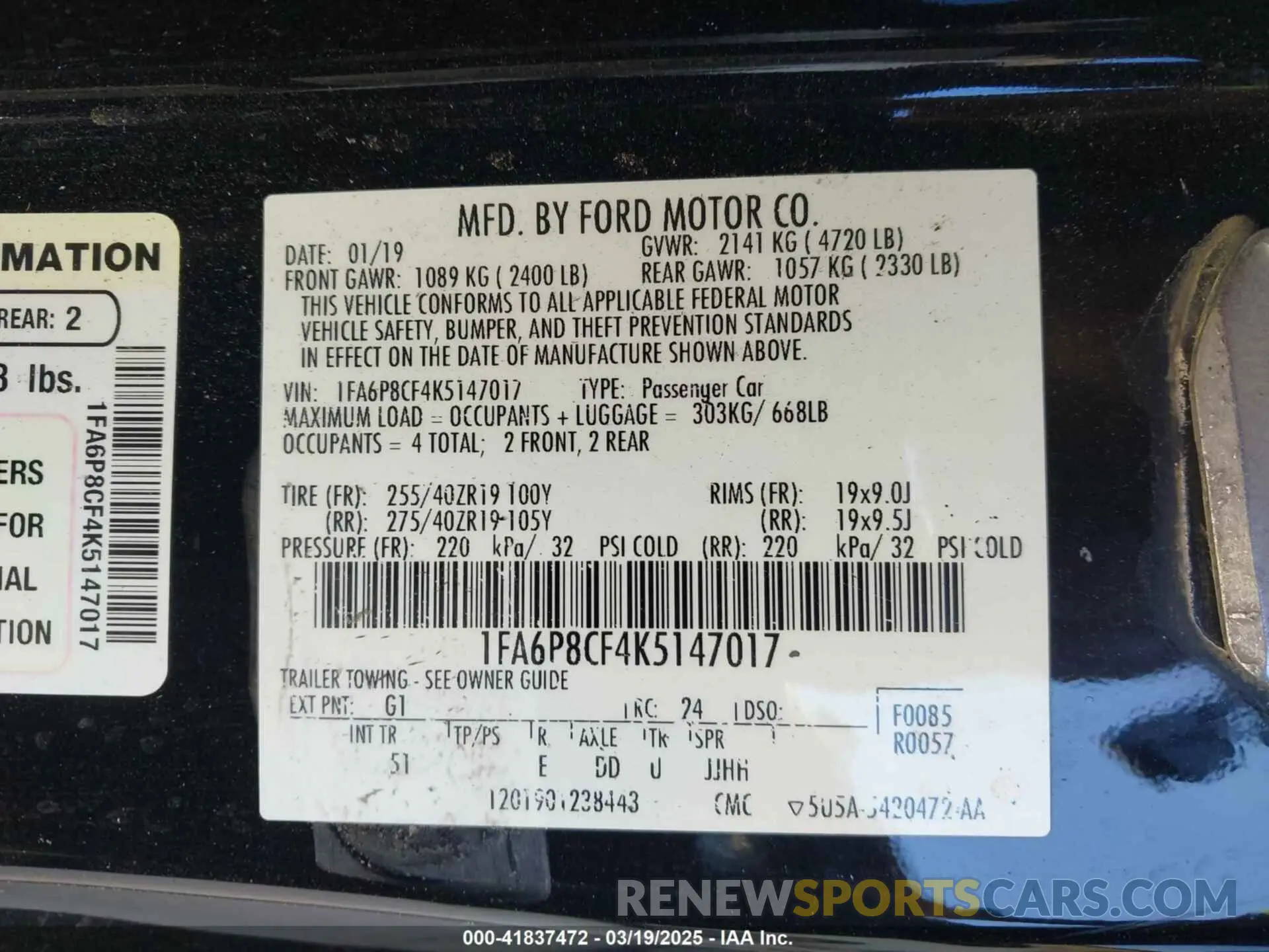 9 Photograph of a damaged car 1FA6P8CF4K5147017 FORD MUSTANG 2019