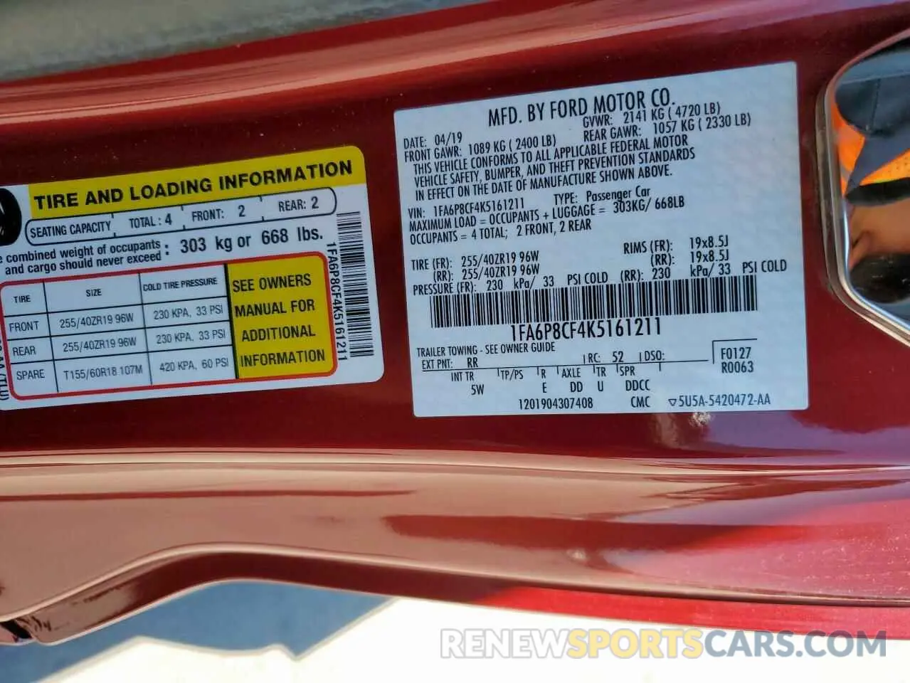 12 Photograph of a damaged car 1FA6P8CF4K5161211 FORD MUSTANG 2019