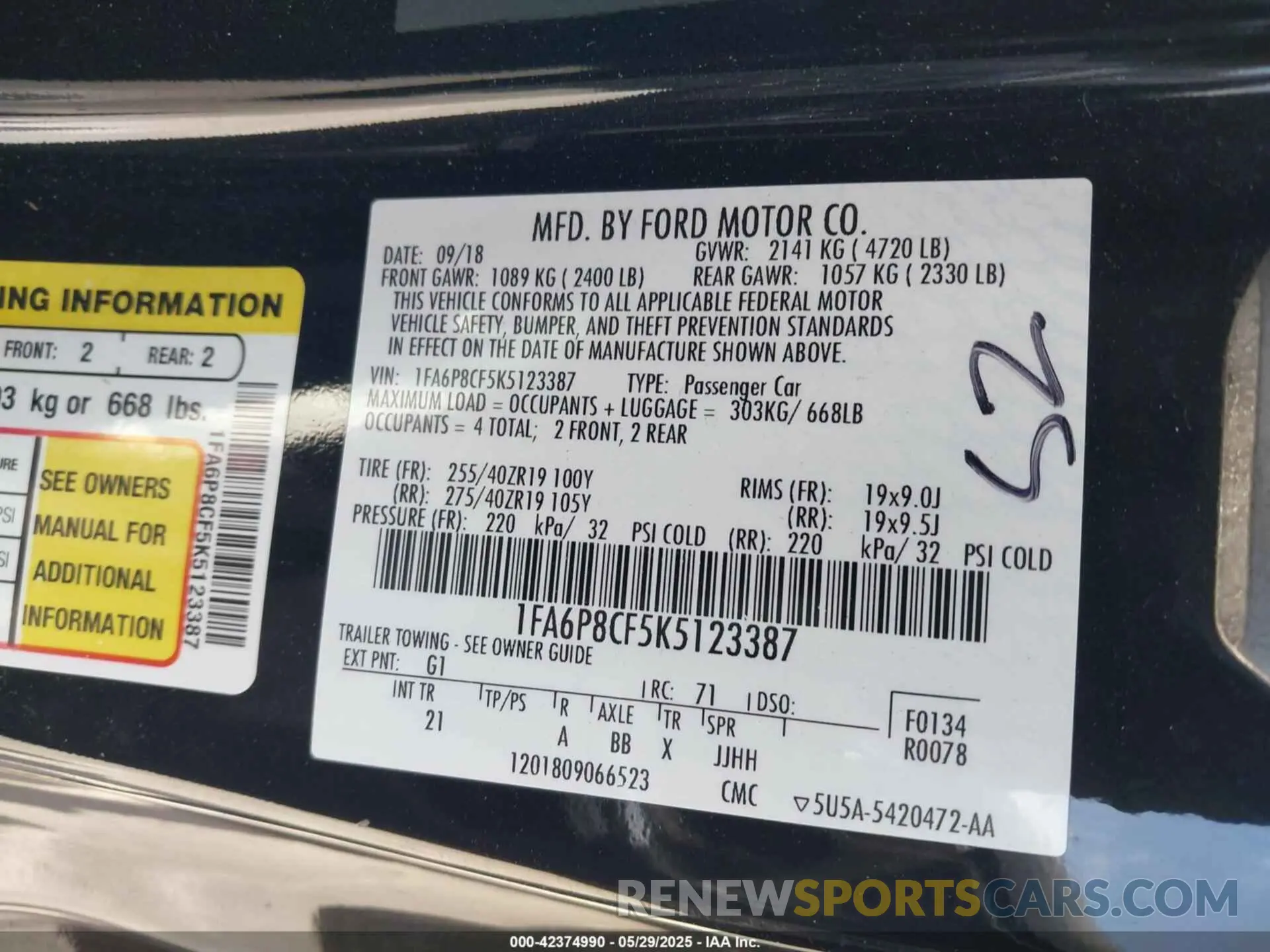 9 Photograph of a damaged car 1FA6P8CF5K5123387 FORD MUSTANG 2019