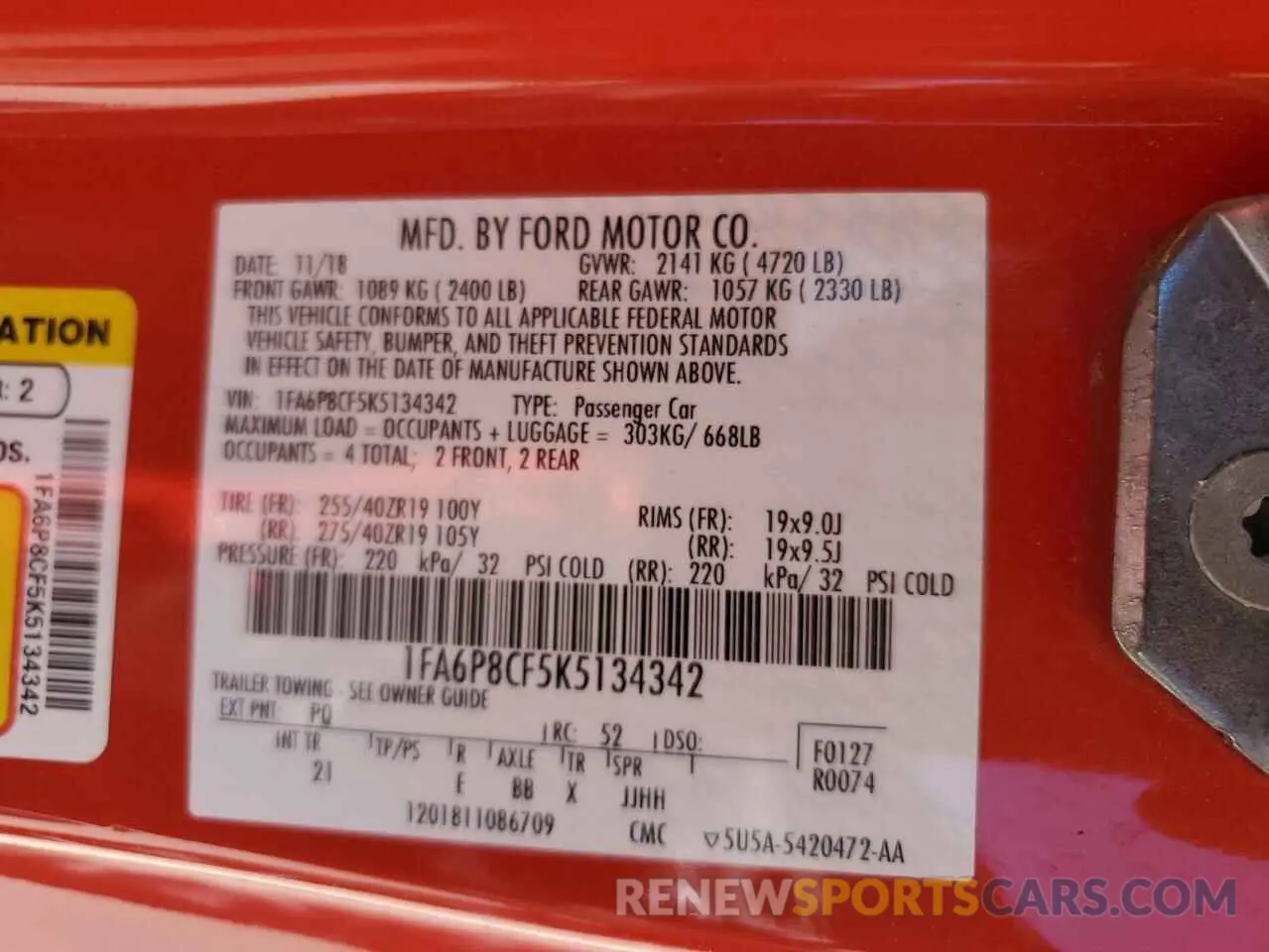 12 Photograph of a damaged car 1FA6P8CF5K5134342 FORD MUSTANG 2019