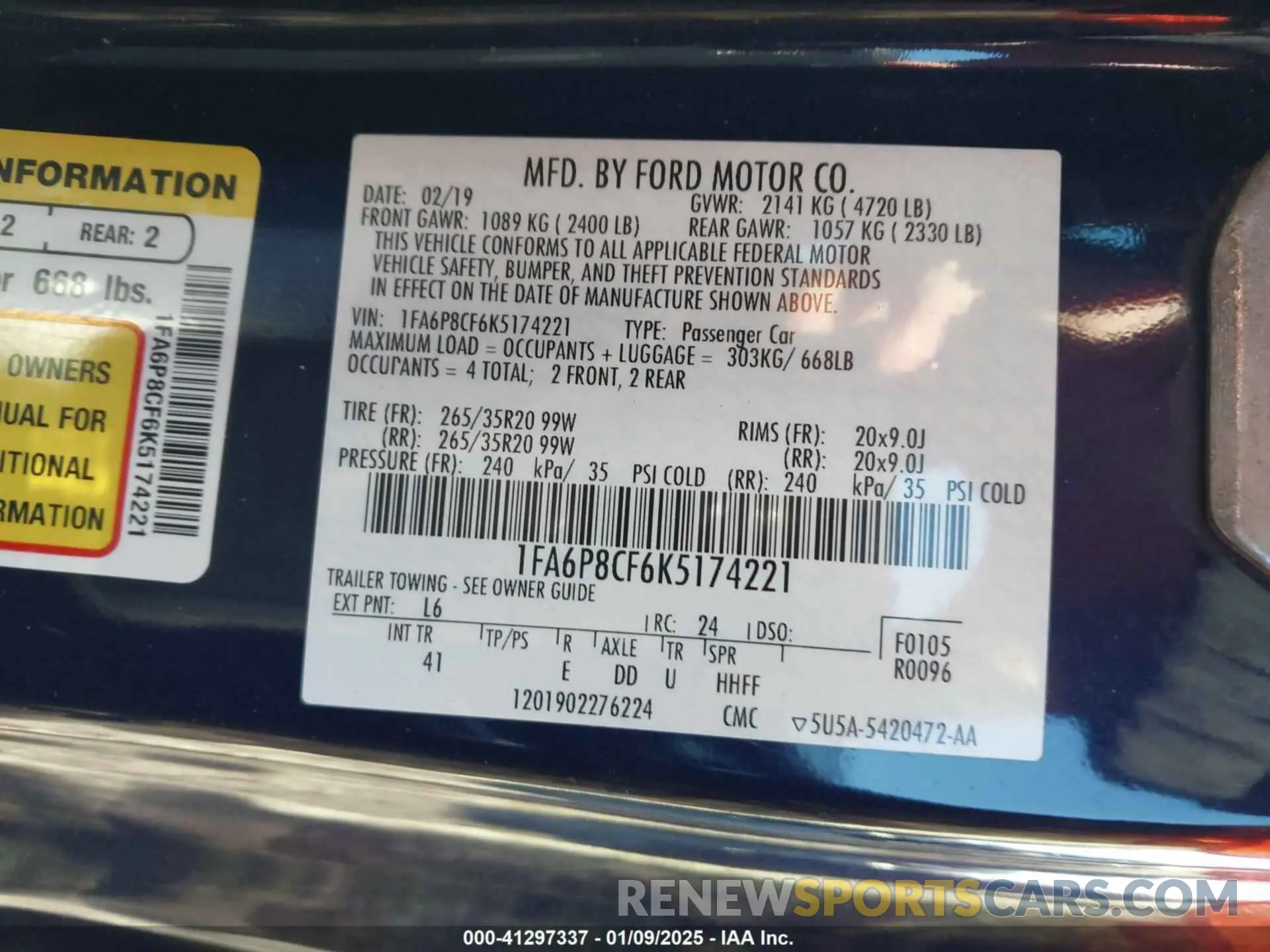9 Photograph of a damaged car 1FA6P8CF6K5174221 FORD MUSTANG 2019