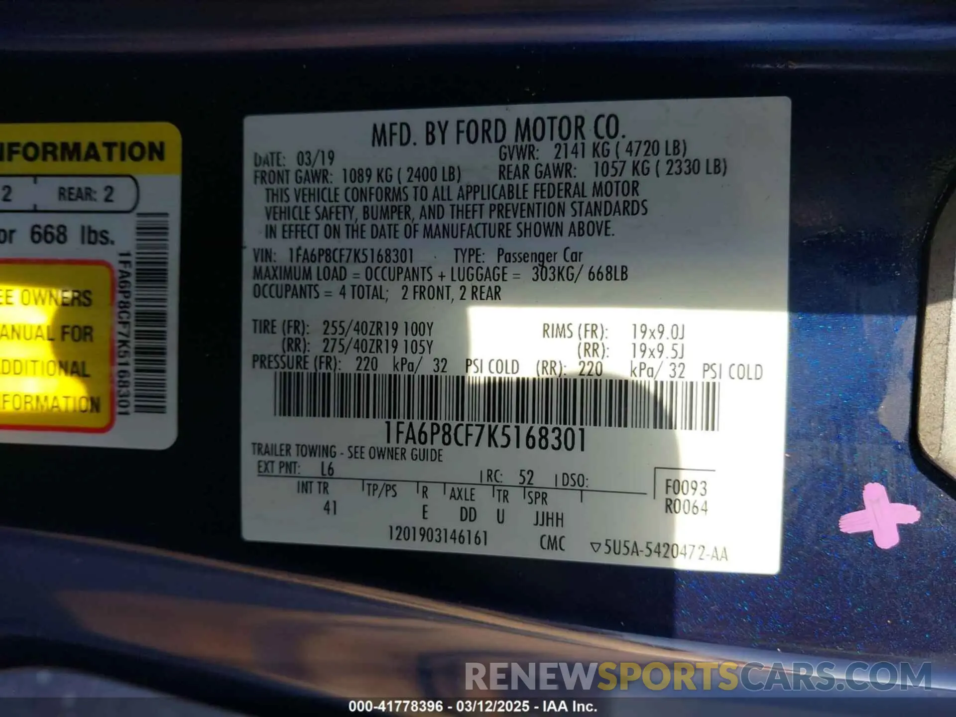 9 Photograph of a damaged car 1FA6P8CF7K5168301 FORD MUSTANG 2019