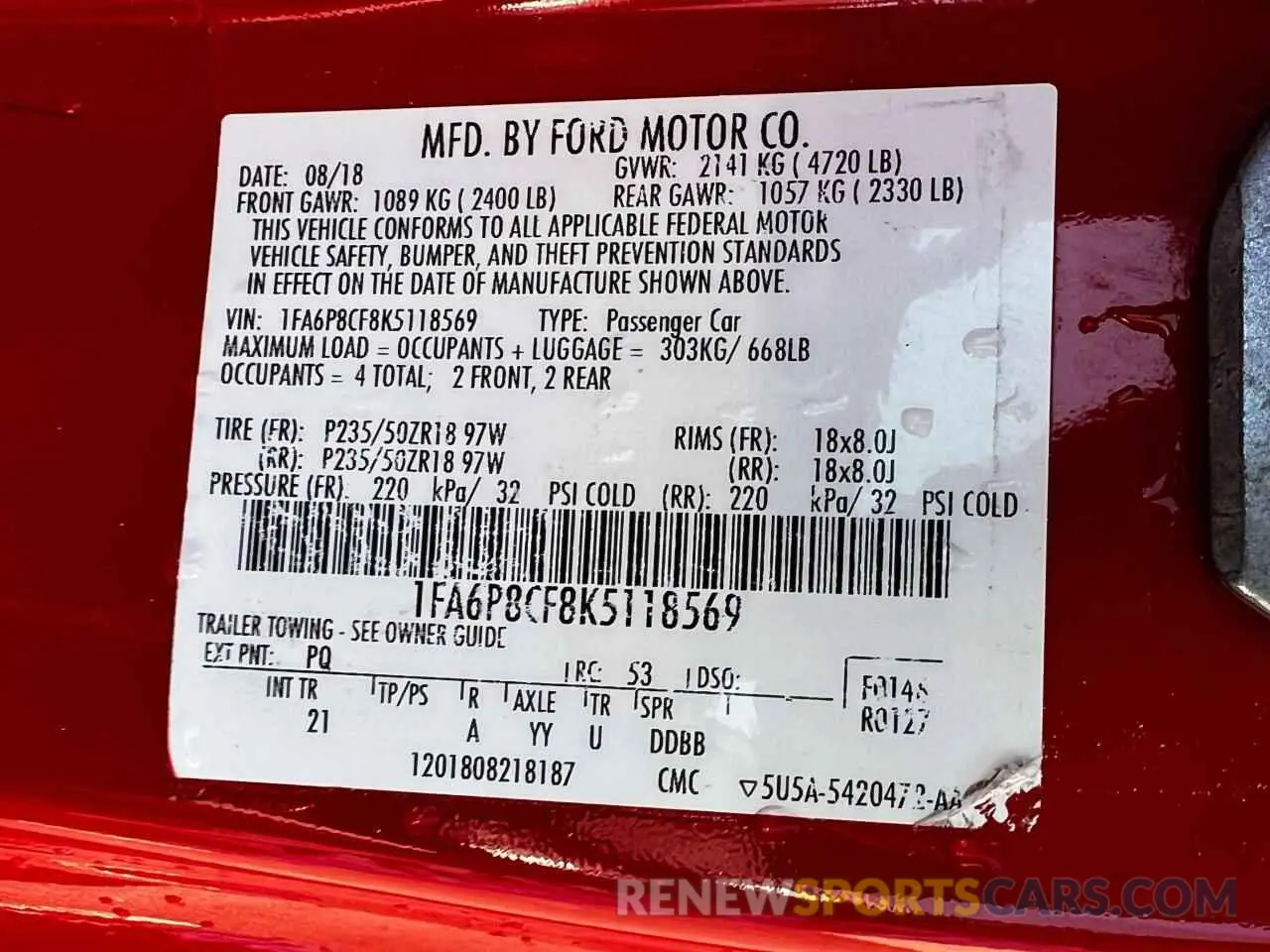 10 Photograph of a damaged car 1FA6P8CF8K5118569 FORD MUSTANG 2019