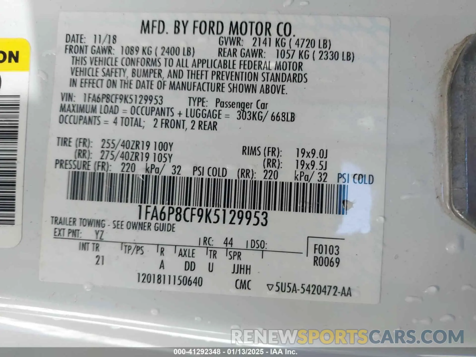 9 Photograph of a damaged car 1FA6P8CF9K5129953 FORD MUSTANG 2019