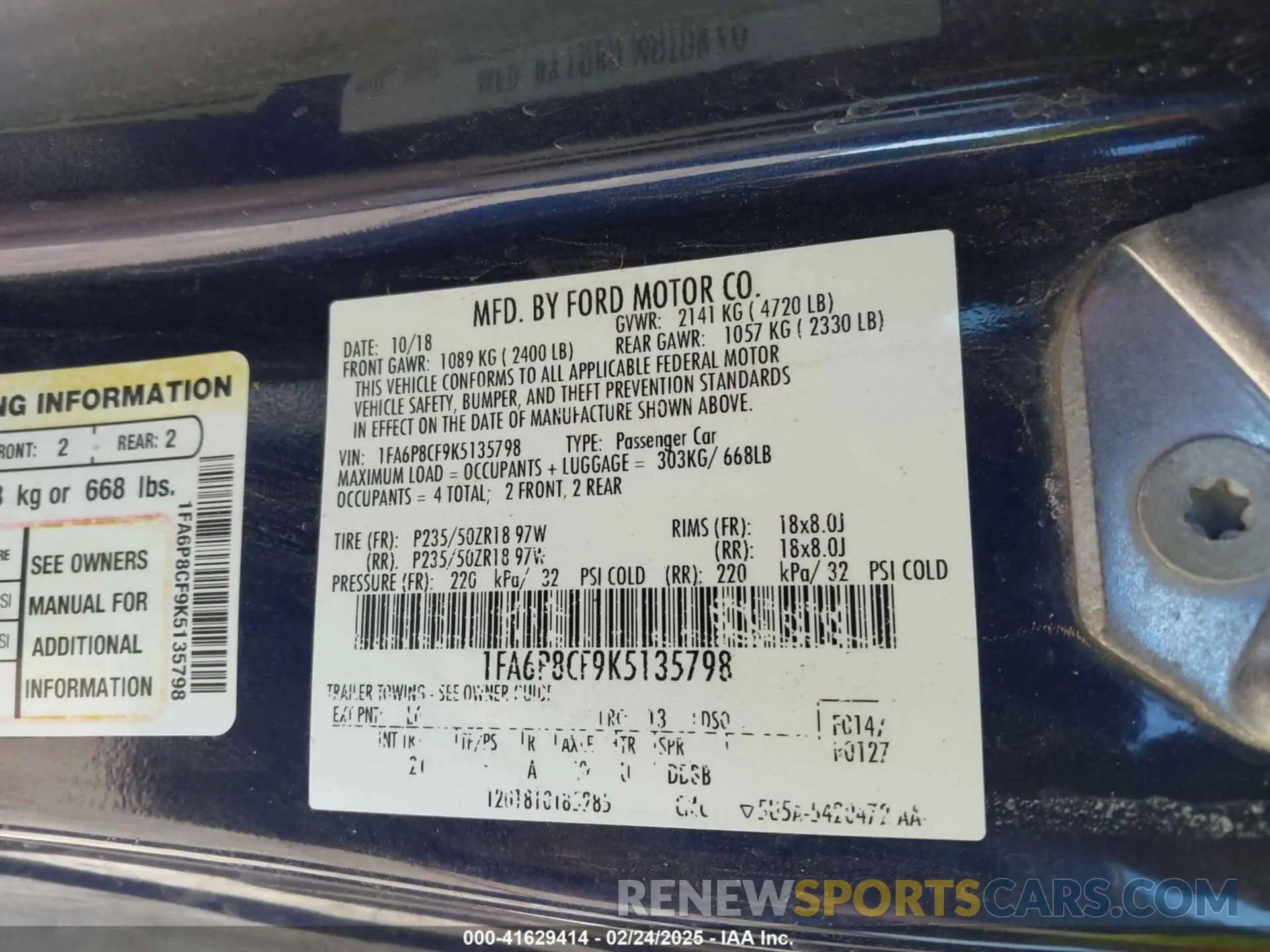9 Photograph of a damaged car 1FA6P8CF9K5135798 FORD MUSTANG 2019