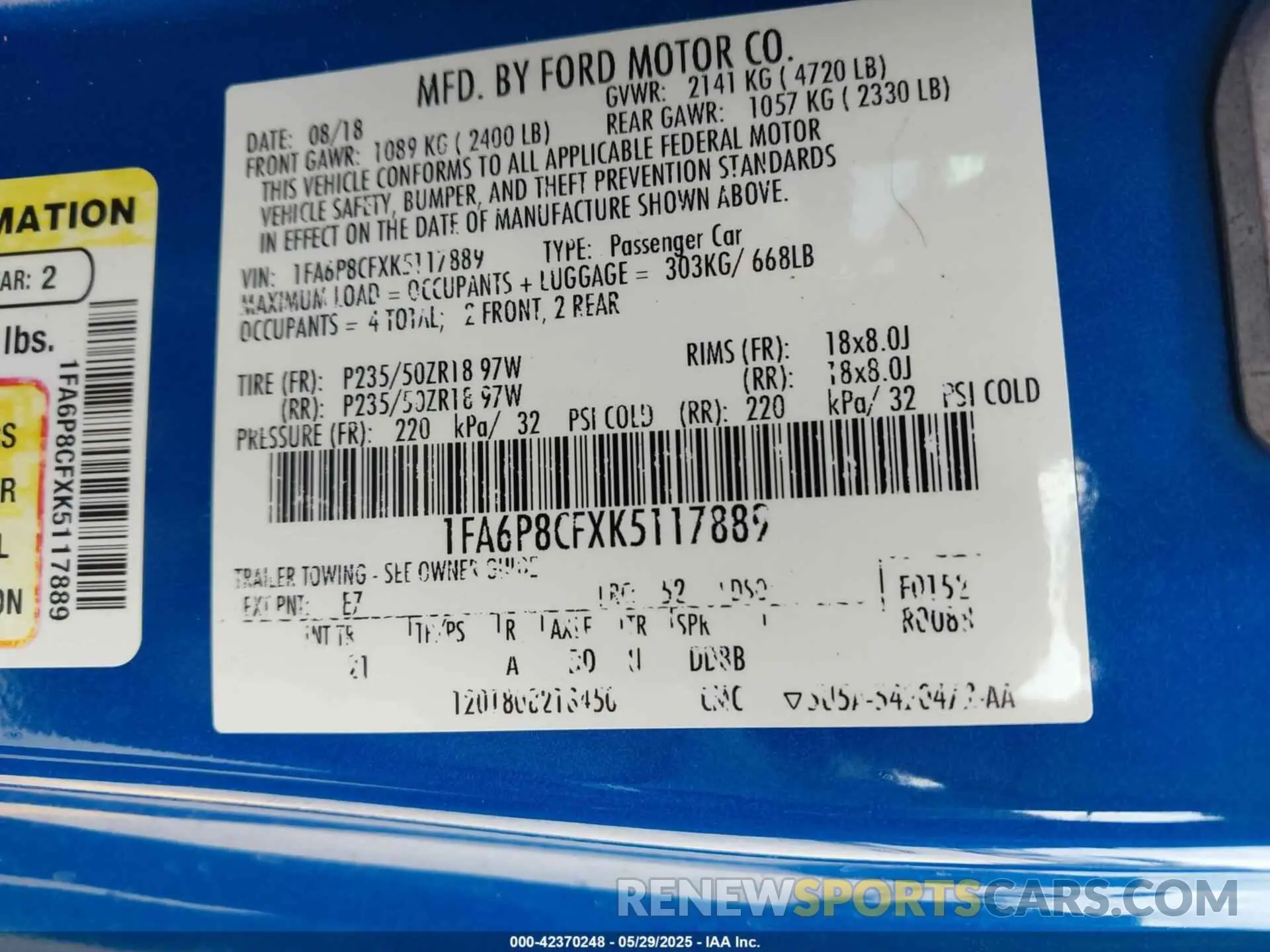 9 Photograph of a damaged car 1FA6P8CFXK5117889 FORD MUSTANG 2019