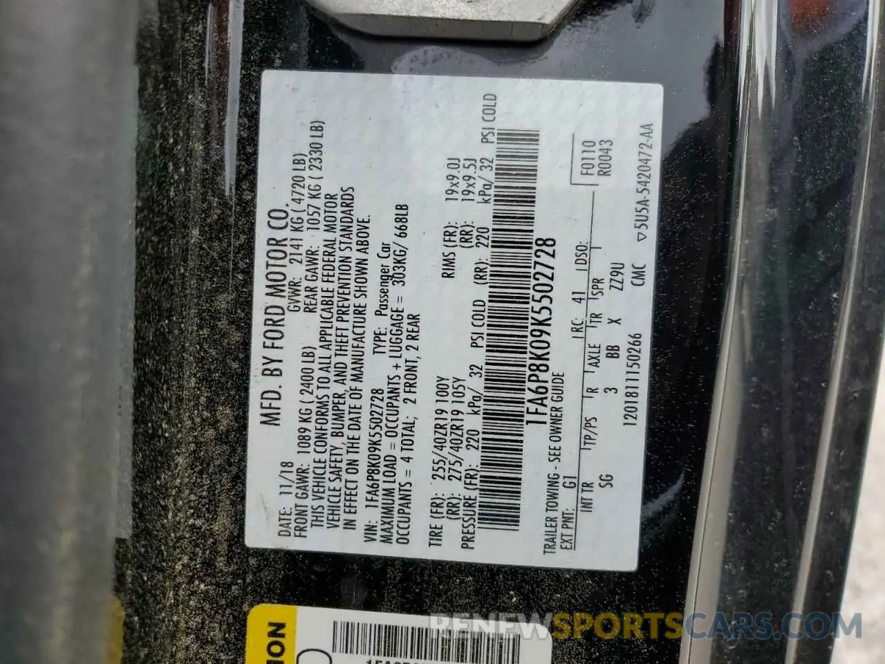 12 Photograph of a damaged car 1FA6P8K09K5502728 FORD MUSTANG 2019