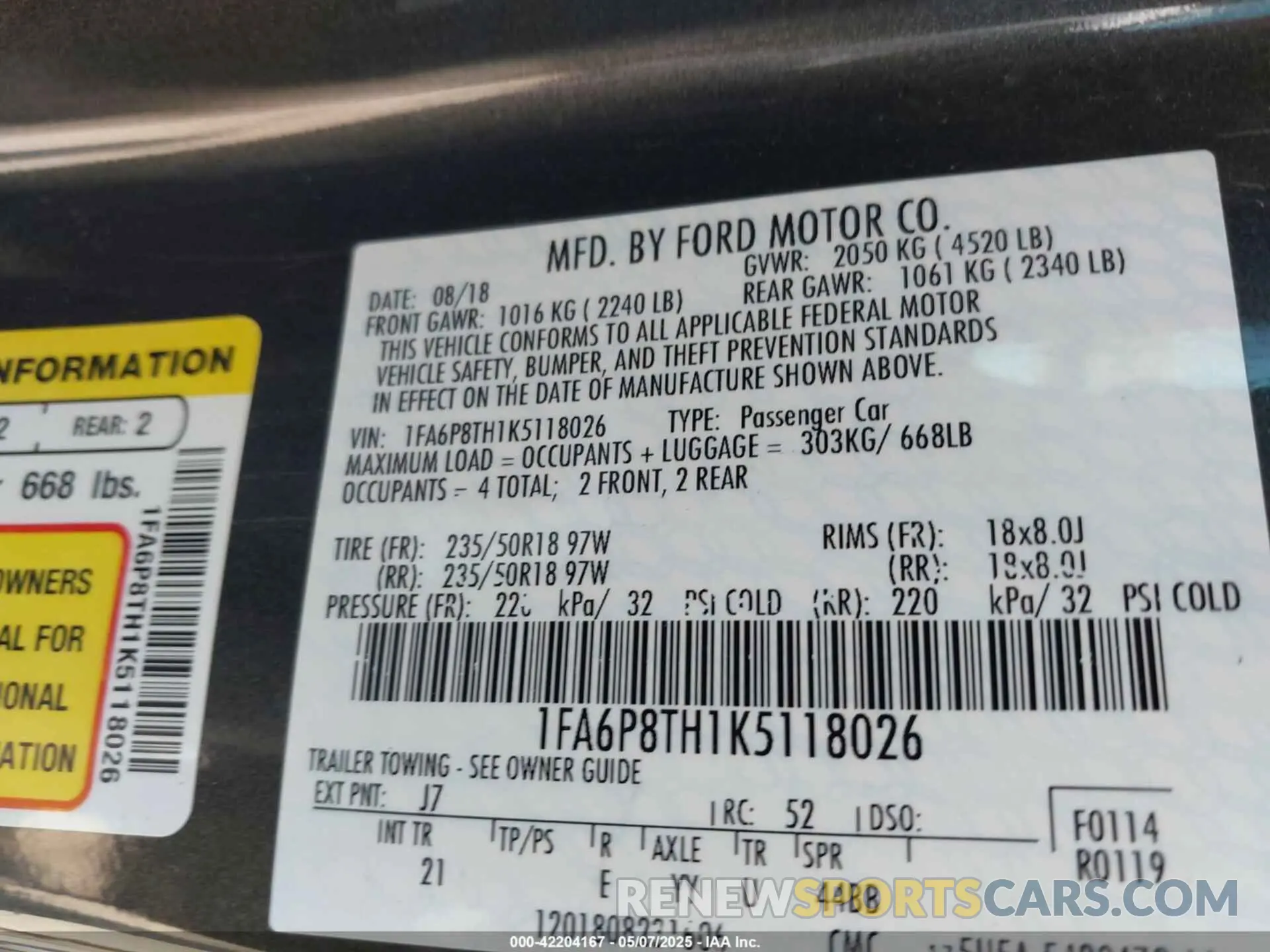 9 Photograph of a damaged car 1FA6P8TH1K5118026 FORD MUSTANG 2019