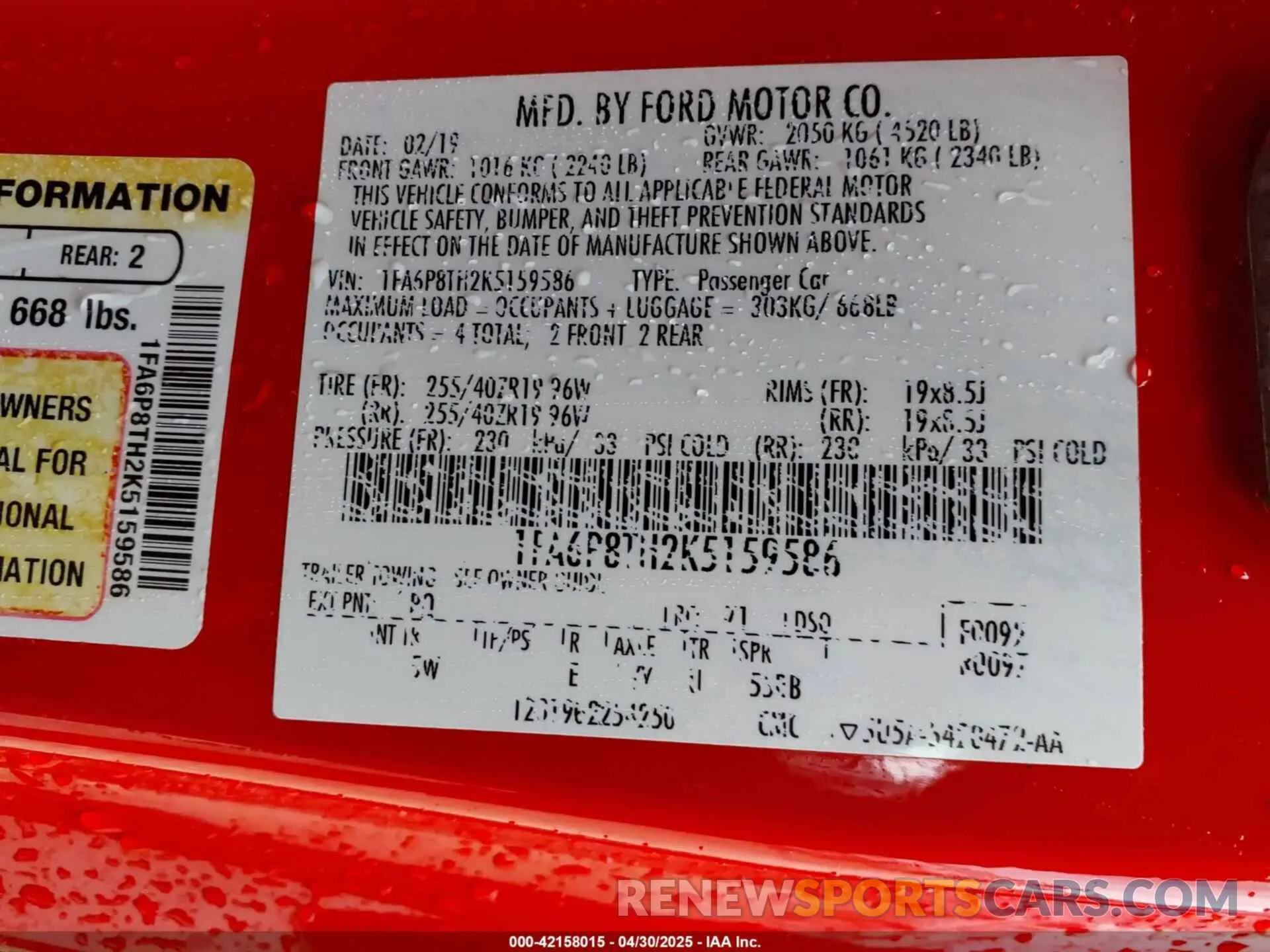 9 Photograph of a damaged car 1FA6P8TH2K5159586 FORD MUSTANG 2019