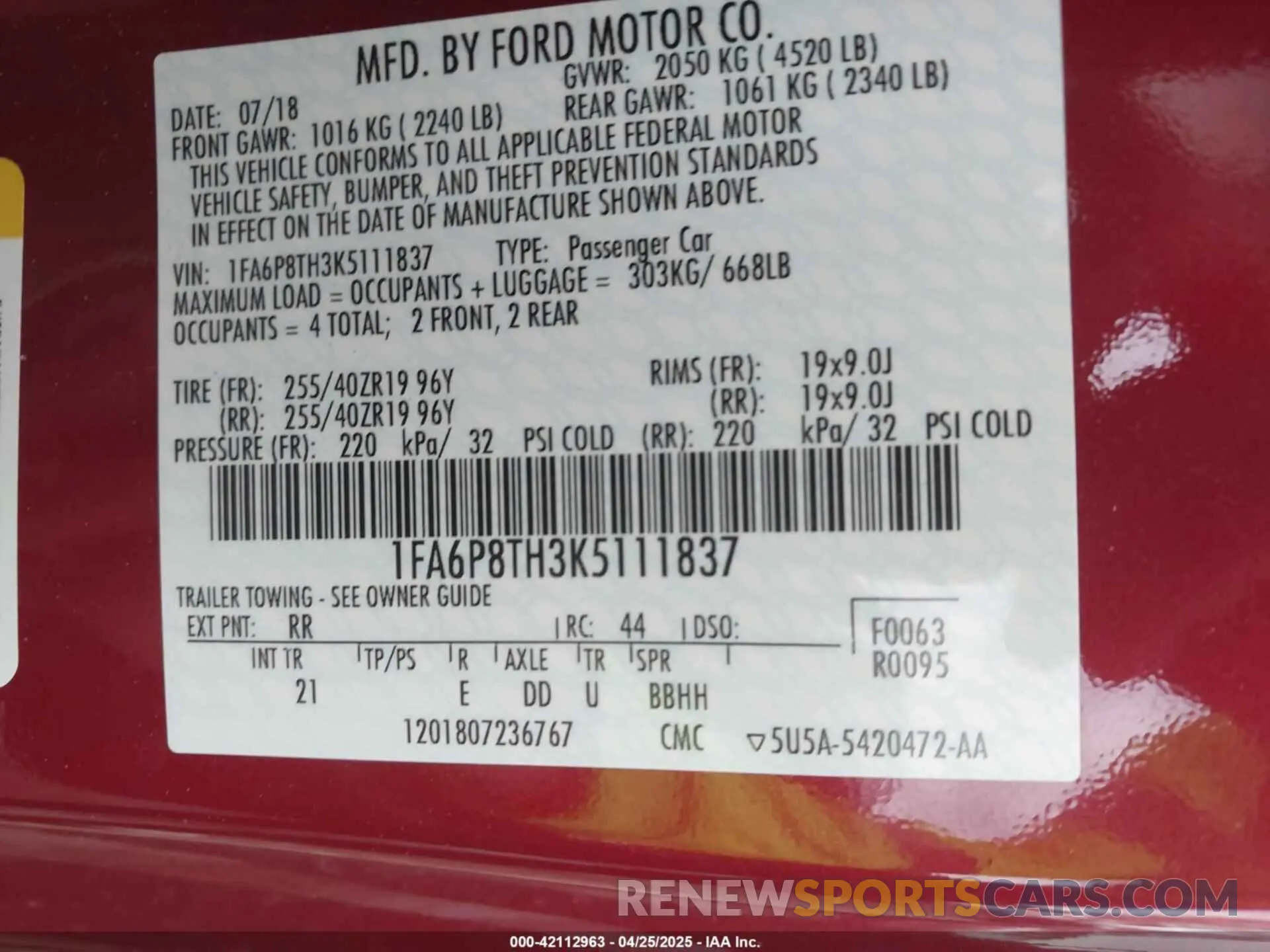 9 Photograph of a damaged car 1FA6P8TH3K5111837 FORD MUSTANG 2019