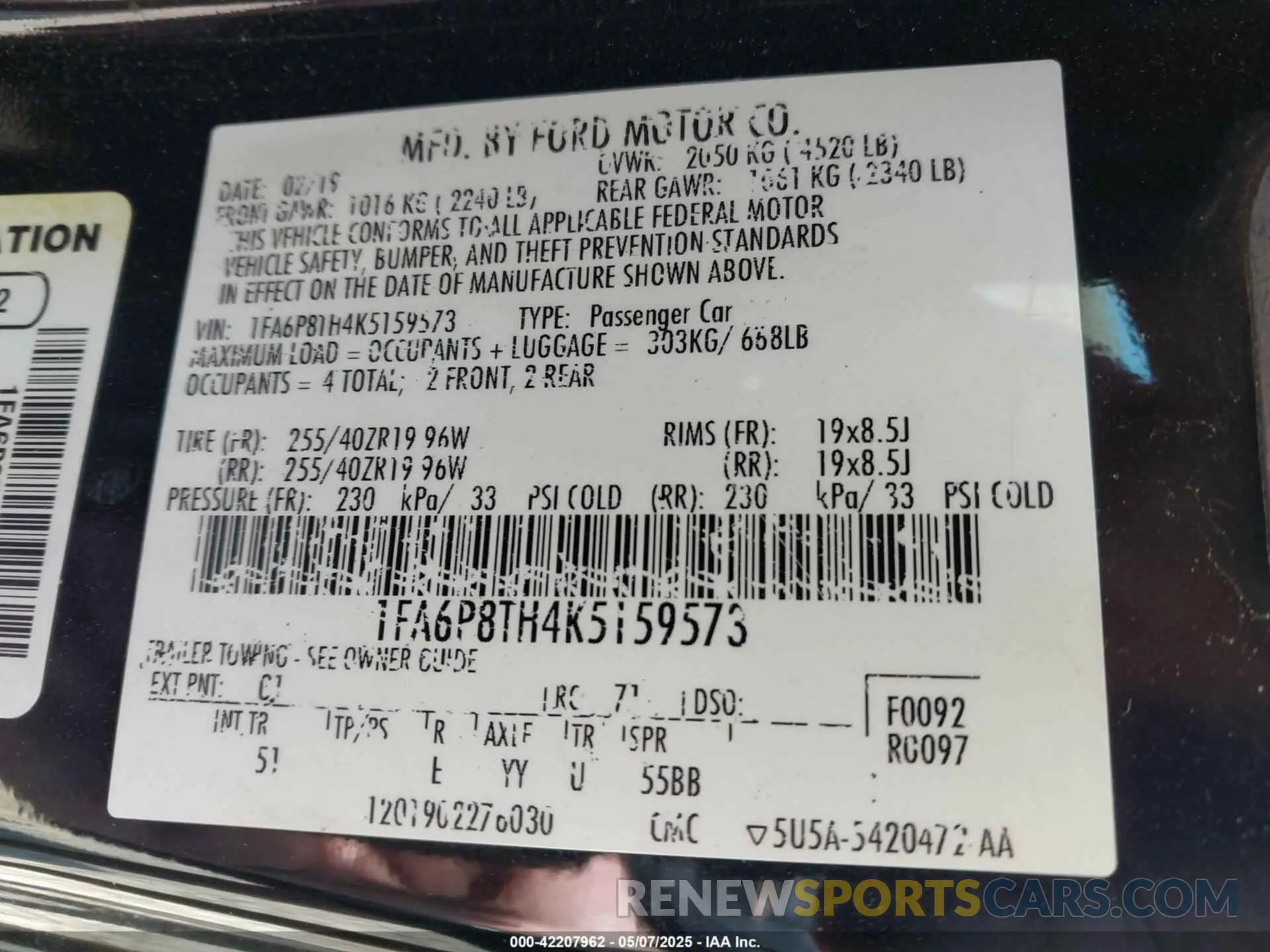 9 Photograph of a damaged car 1FA6P8TH4K5159573 FORD MUSTANG 2019
