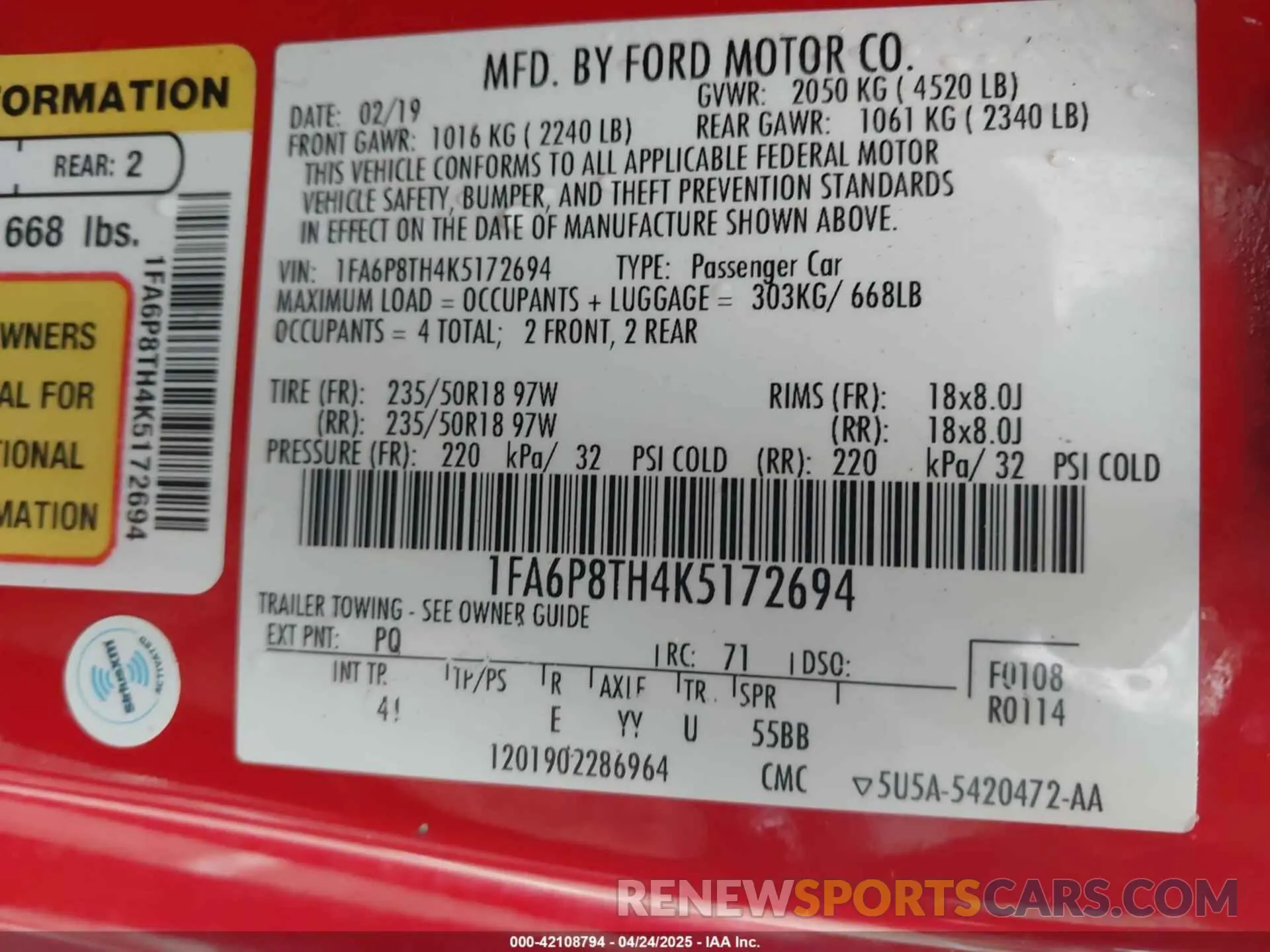 9 Photograph of a damaged car 1FA6P8TH4K5172694 FORD MUSTANG 2019