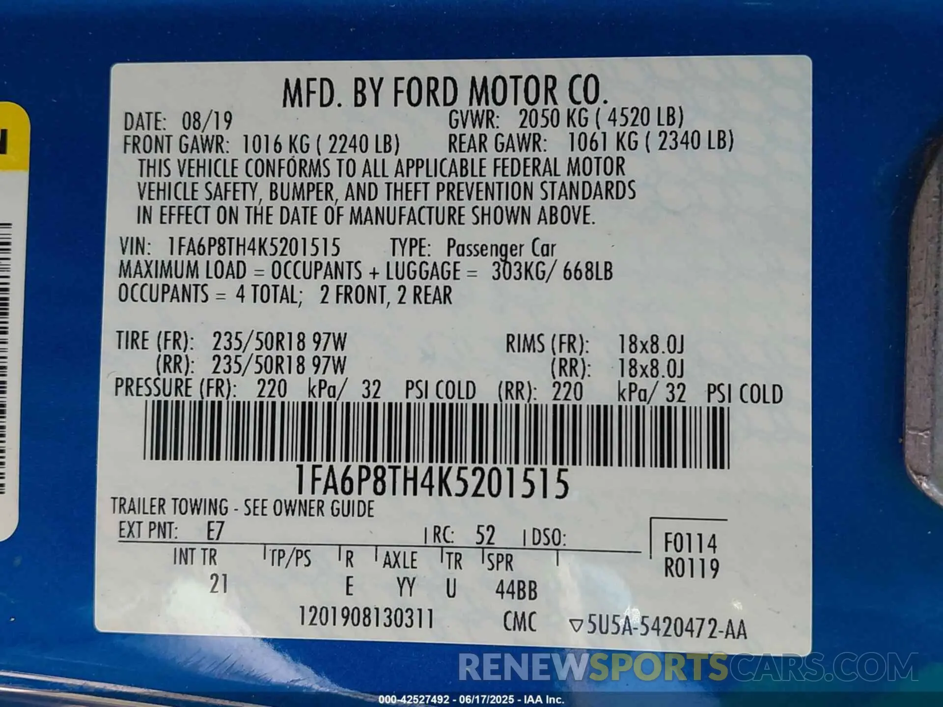 9 Photograph of a damaged car 1FA6P8TH4K5201515 FORD MUSTANG 2019