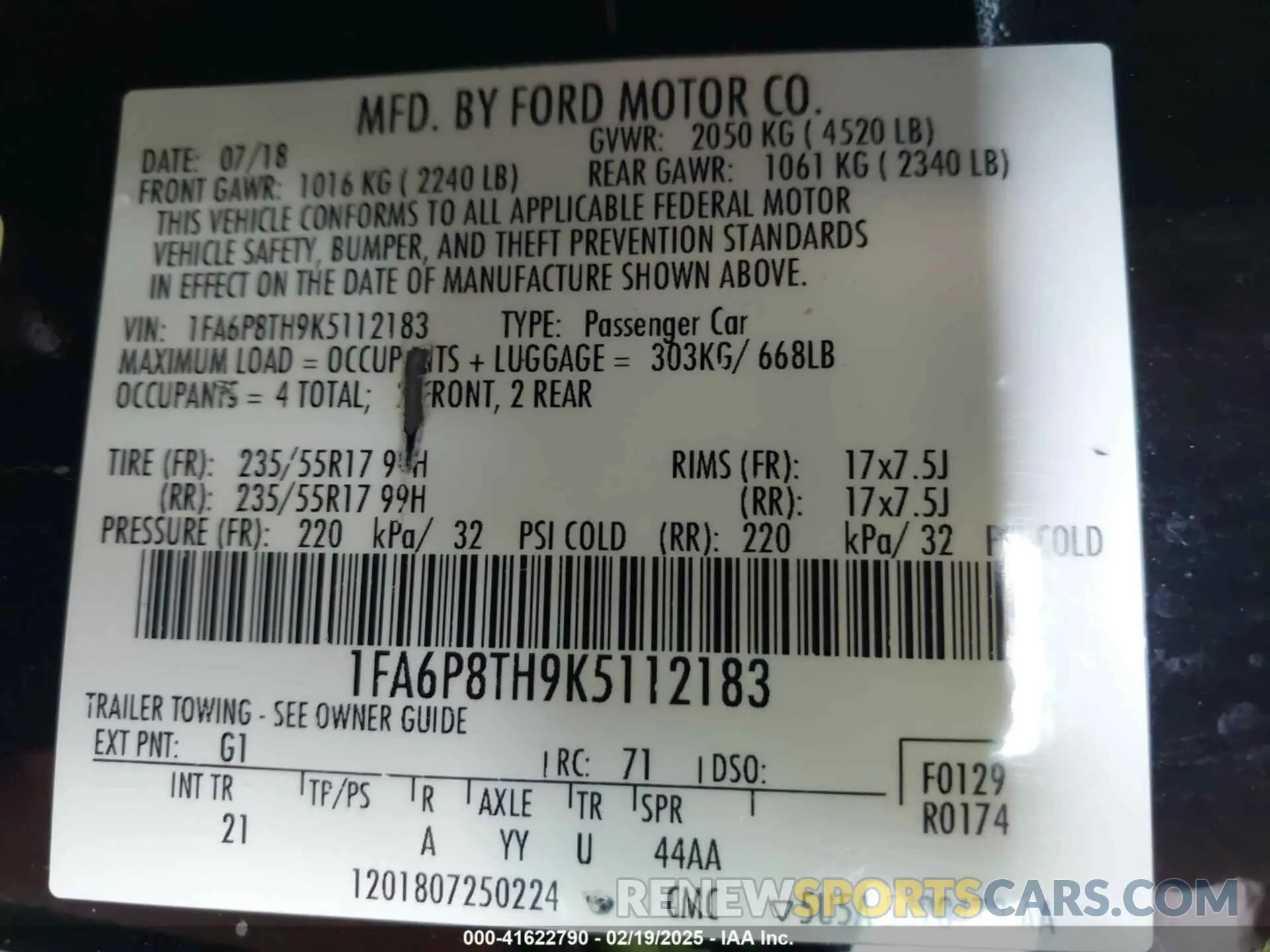 9 Photograph of a damaged car 1FA6P8TH9K5112183 FORD MUSTANG 2019