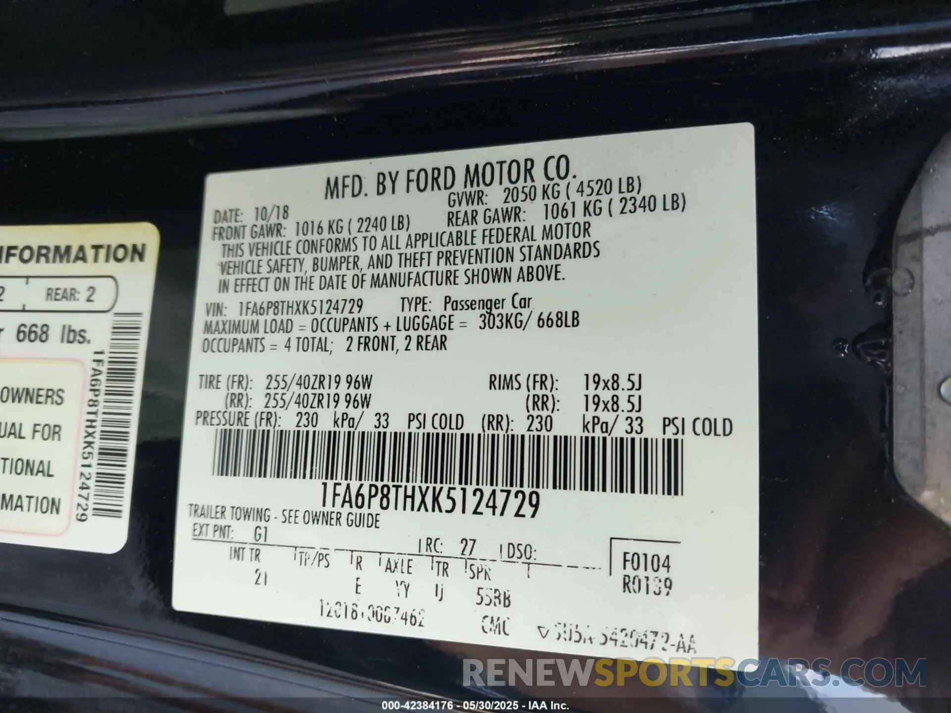 9 Photograph of a damaged car 1FA6P8THXK5124729 FORD MUSTANG 2019