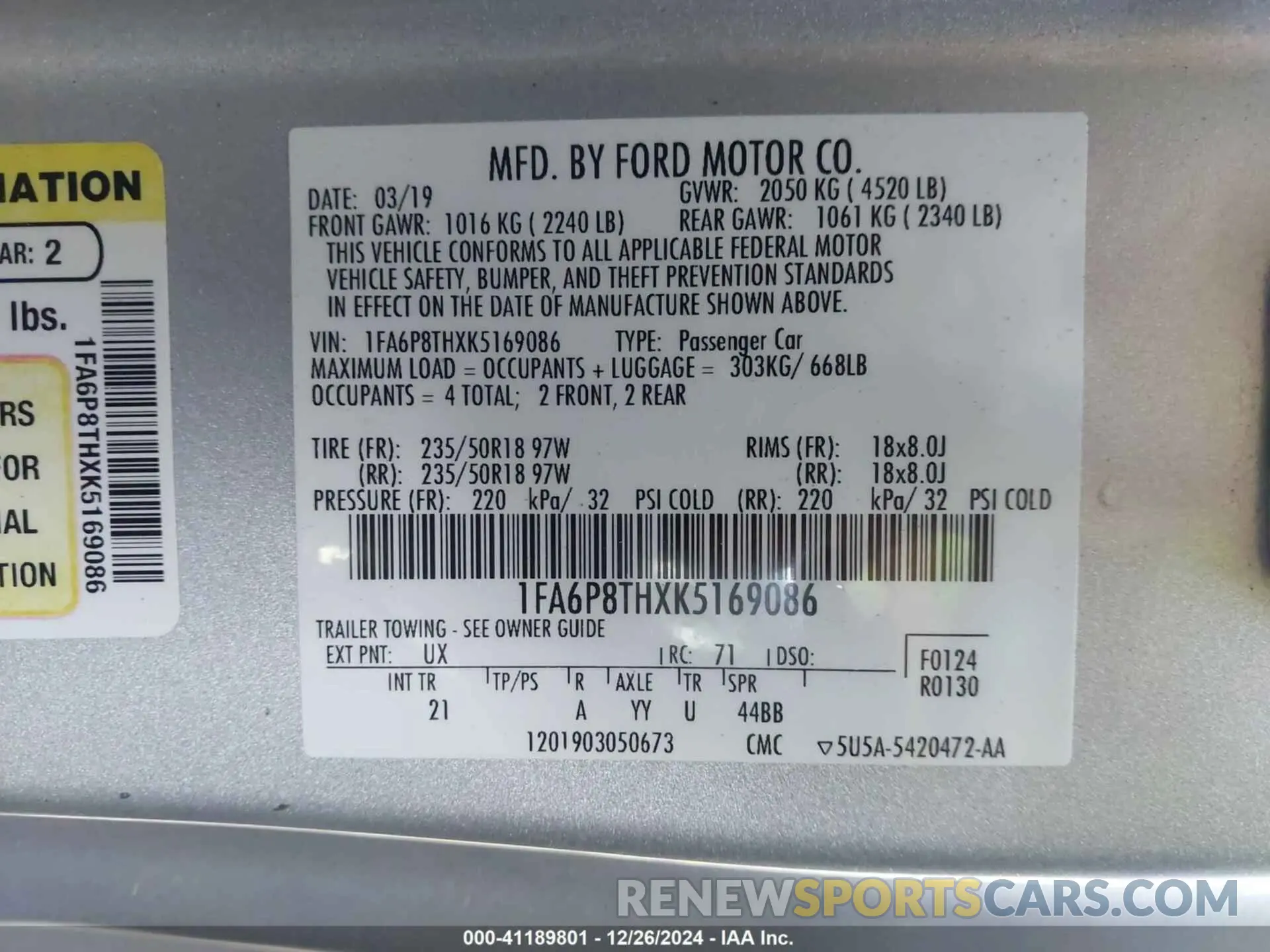 9 Photograph of a damaged car 1FA6P8THXK5169086 FORD MUSTANG 2019
