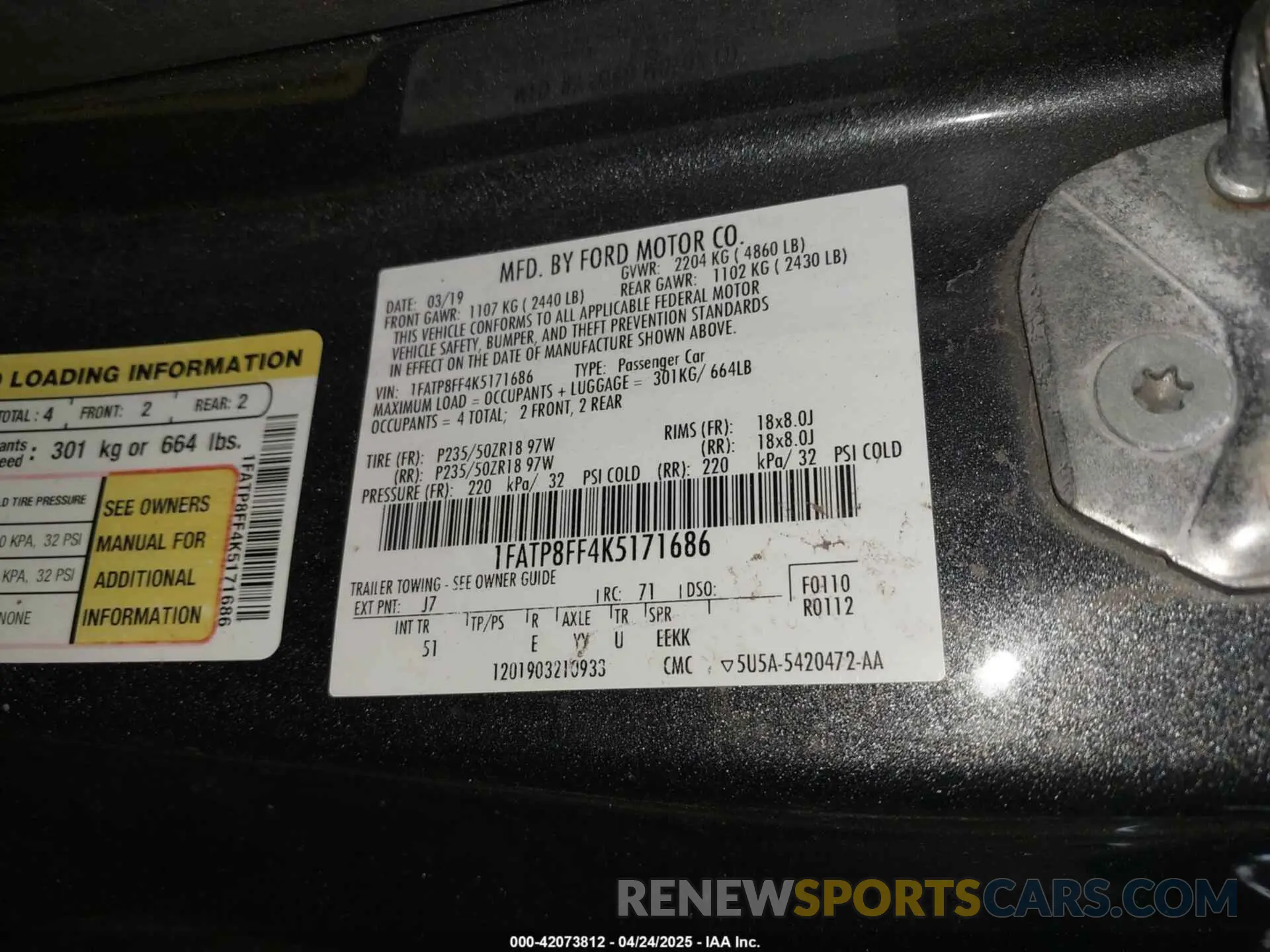9 Photograph of a damaged car 1FATP8FF4K5171686 FORD MUSTANG 2019