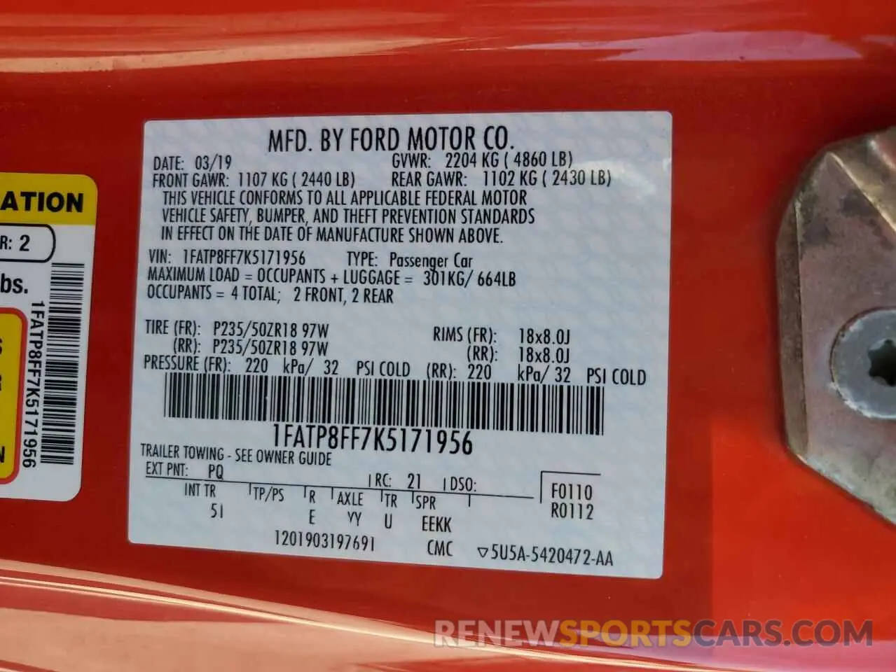 12 Photograph of a damaged car 1FATP8FF7K5171956 FORD MUSTANG 2019