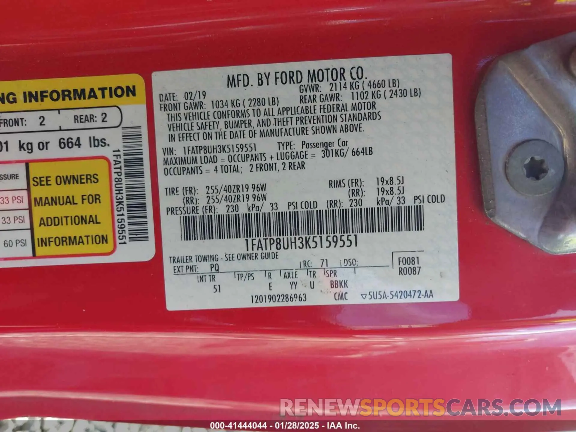 9 Photograph of a damaged car 1FATP8UH3K5159551 FORD MUSTANG 2019