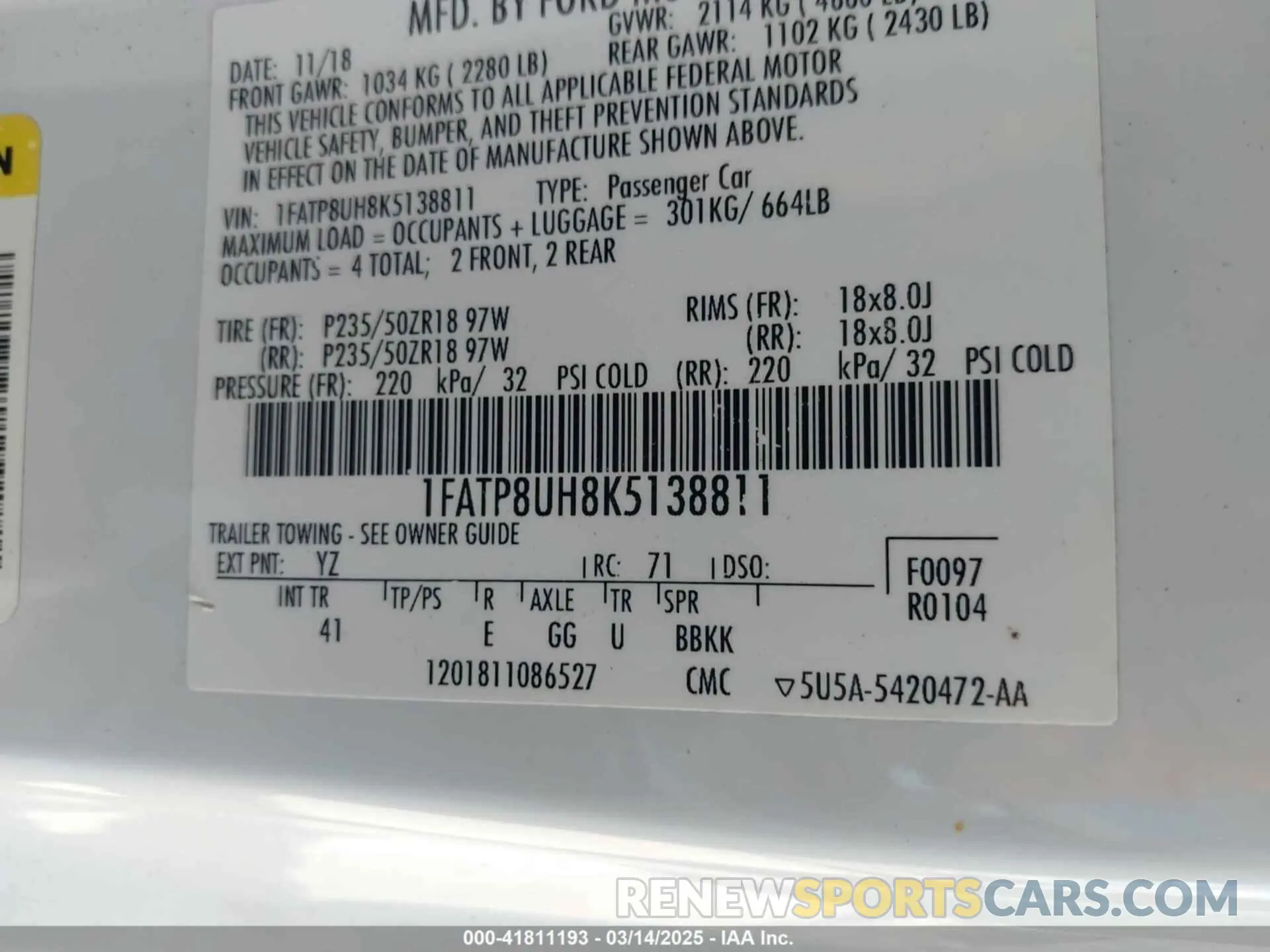 9 Photograph of a damaged car 1FATP8UH8K5138811 FORD MUSTANG 2019